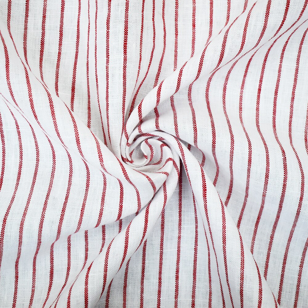 Red-White Spence Bryson Stripe Irish Linen Woven Fabric By the Yard