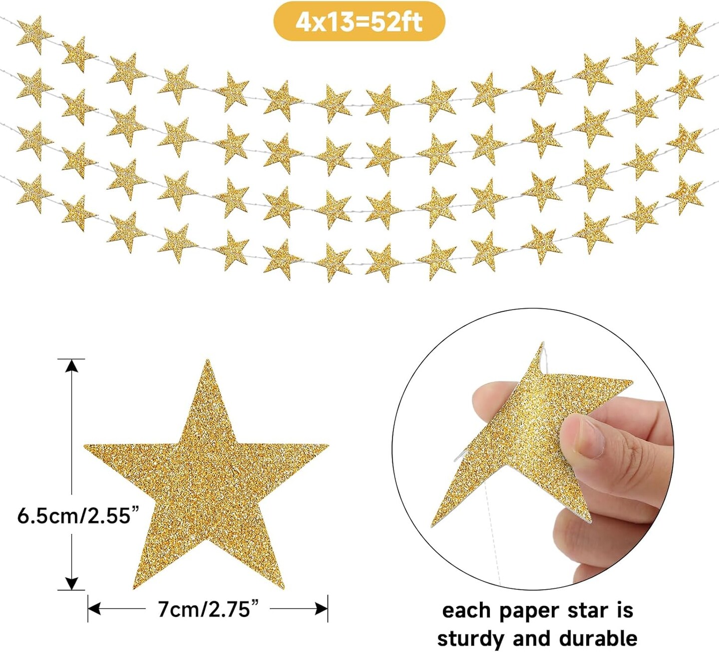 Glitter Gold Star Garland Decorations