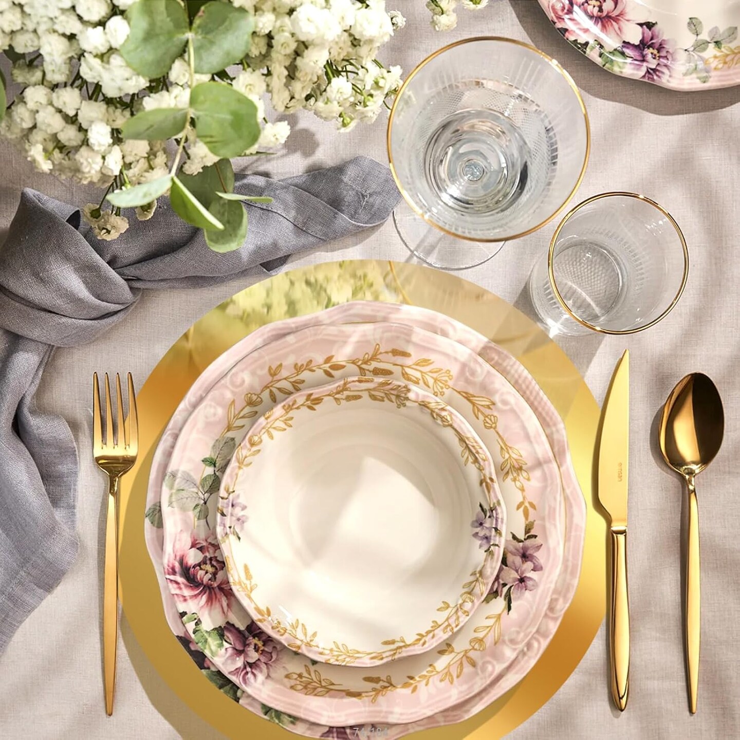 50PCS Round Gold Placemats, 13" Disposable Paper Placemats for Dining Table, Mirrored Gold Charger Place Mat for Kitchen Banquet Table Setting Wedding Birthday Dinner Party