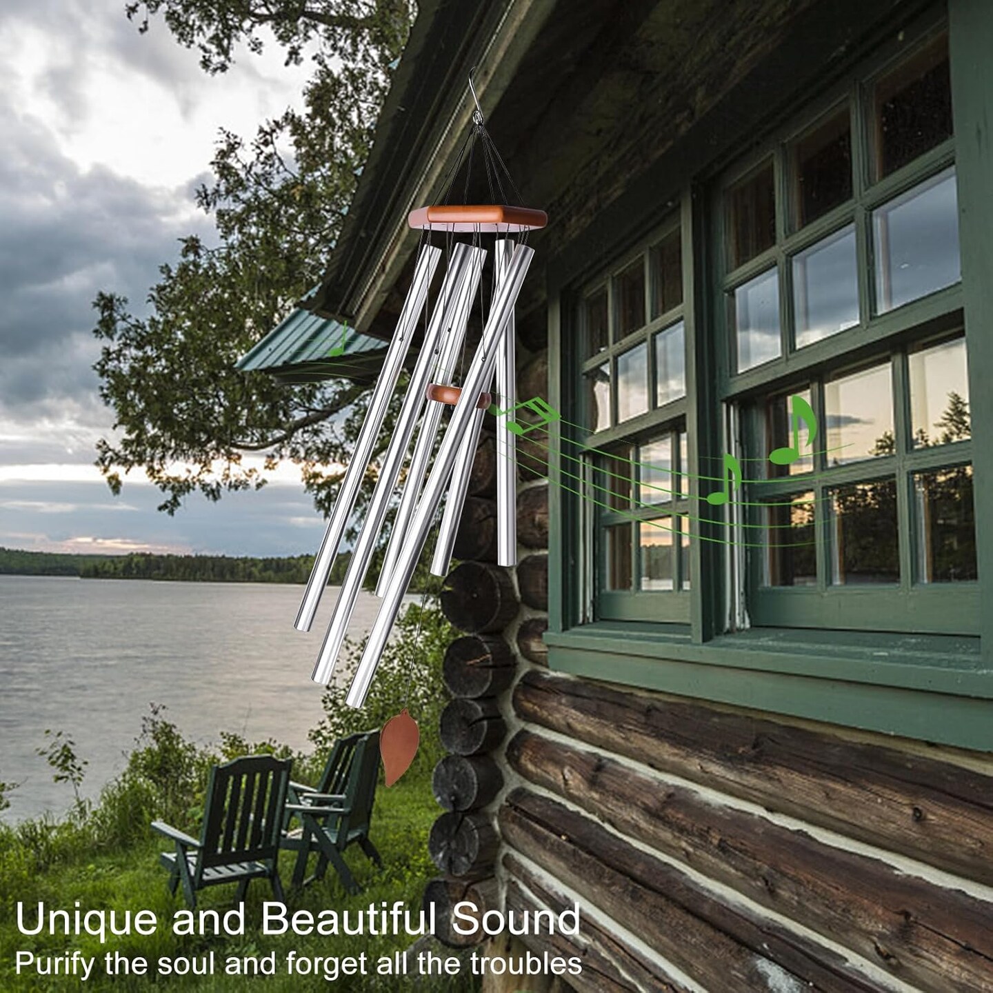 Sympathy Wind Chimes for Outside Deep Tone, Memorial Loss of a Loved, Large Wind Chimes with 6 Thicken Tubes &#x26; Hook, Outdoor Gifts Mother, Garden Decor (45IN Silver)