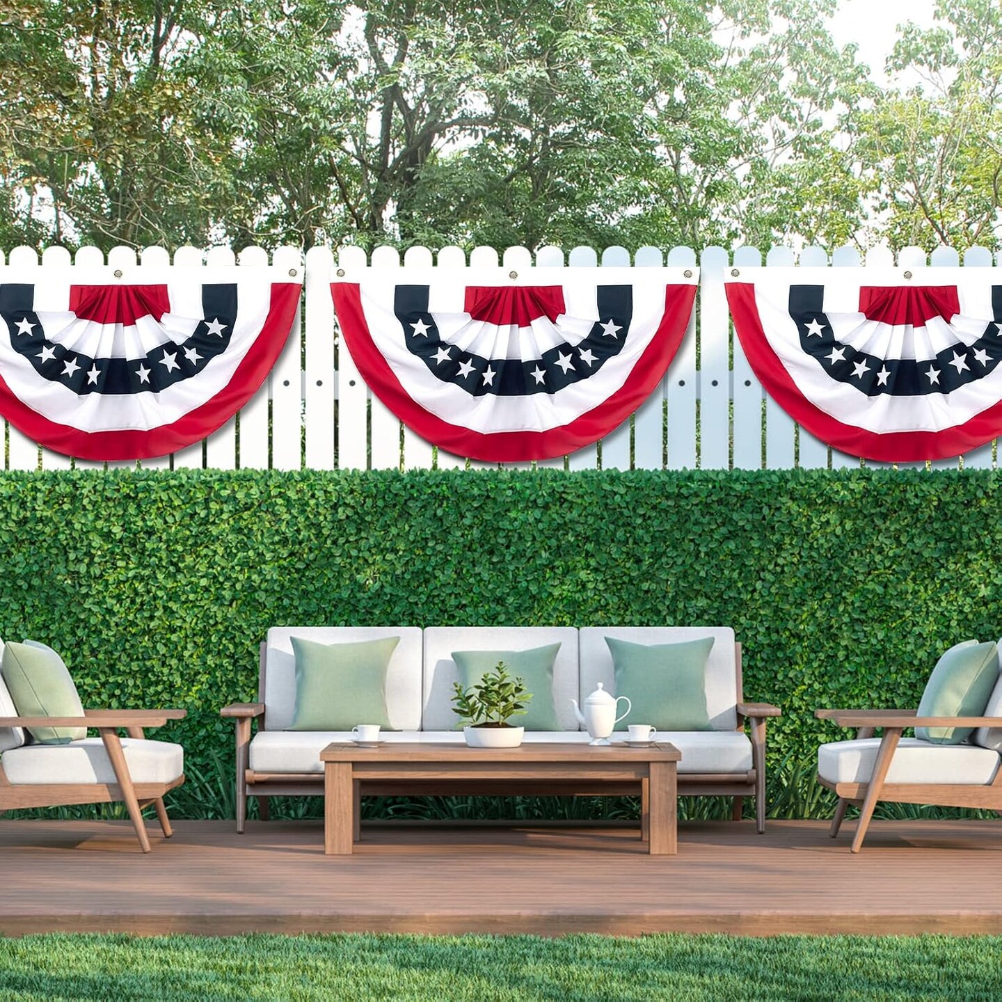 2x4Ft American Flag Bunting Patriotic Decorations,6 Pcs USA Pleated Fan Flag Brass Grommets Quality, Large Size Half Fan Banner Indoor/Outdoor Decorations for 4th of July, Memorial Day and Veterans Da