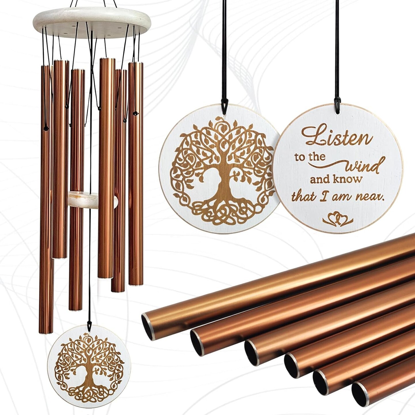 Wind Chimes for Outside,33&#x22; Engraved Tree of Life Memorial Sympathy Gifts Wind Chimes for Loss of Loved One,Gifts for Mother/Father,Wind Chimes Outdoor for Home Yard Garden Decor(Copper)