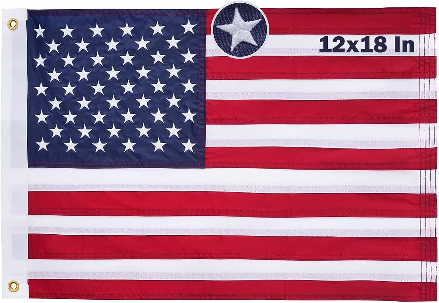 American Flag 12x18 Inch Embroidered US Small USA Boat Flags for Outside with 2 Brass Grommets Heavy Duty Nylon for Marine Boat Cabin