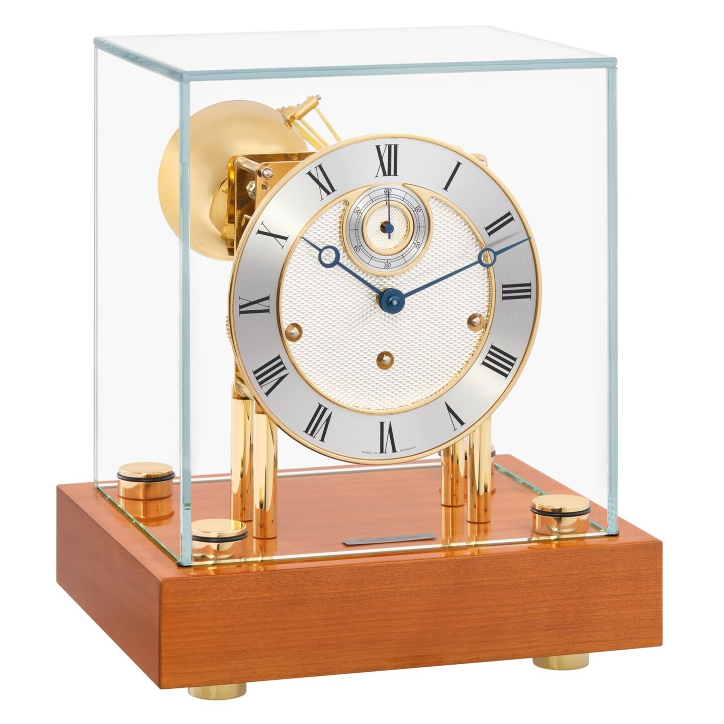 Hermle Rhombus Pattern Wooden Mantle Clock - 12&#x22; - Natural Brown and Brass Finish