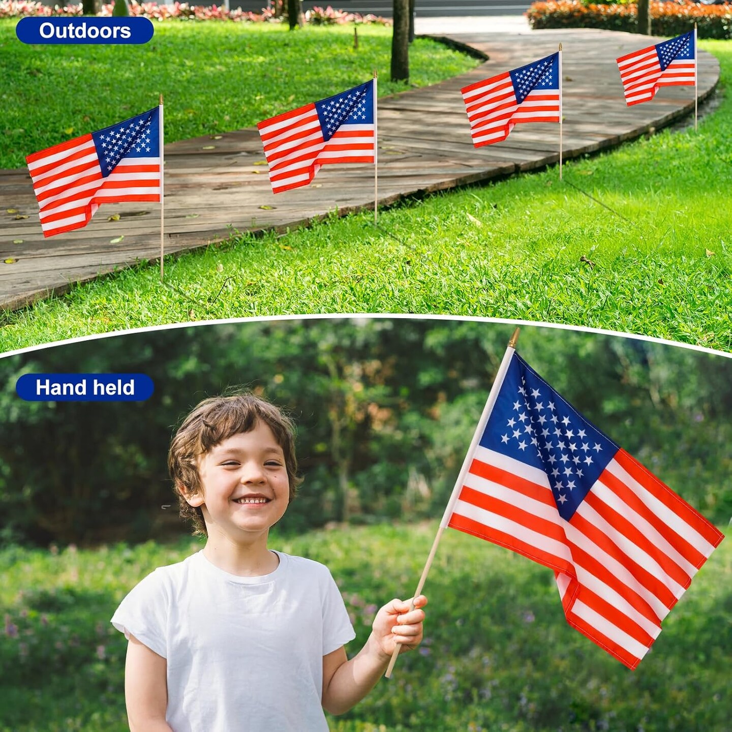 12 Pack US American Stick Flags Small 12x18 Inch USA Hand Held Flags with 24 Inch Wooden Pole for Yard,July 4th,Veteran Party,Memorial Day, Independence Day Decoration