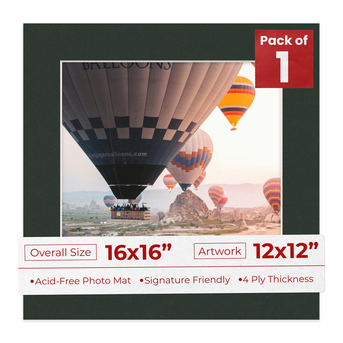 Textured Black Mat Board for 16x16 Frames - Fits 12x12 Photos