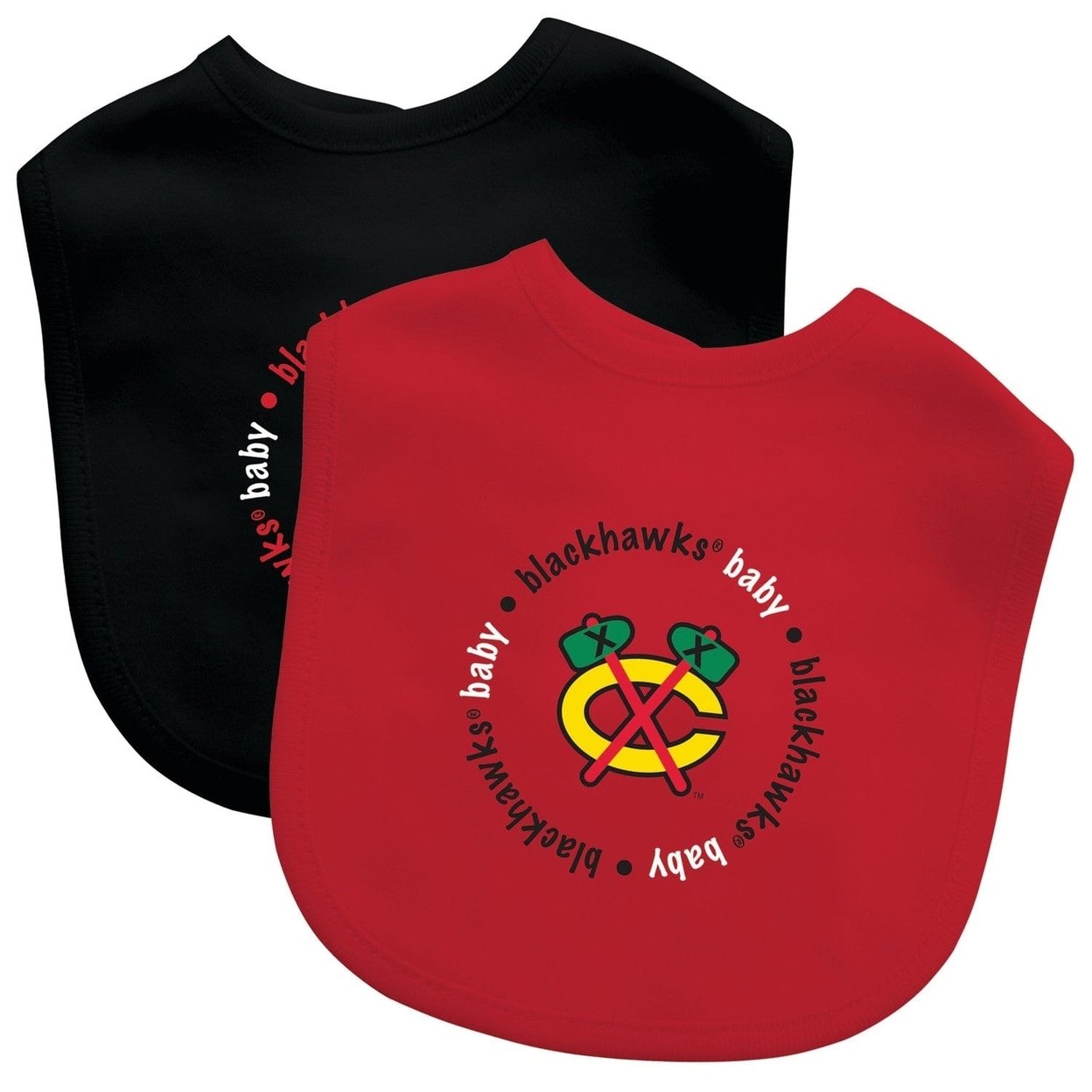 Chicago Blackhawks Baby Bibs 2-Pack Red Black Cotton Front Polyester Back