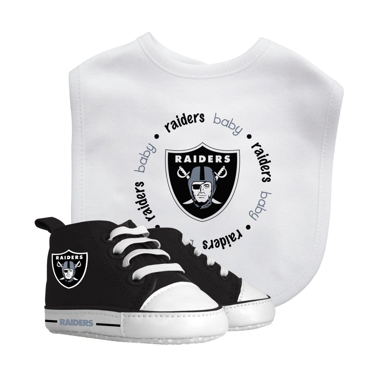 Las Vegas Raiders Baby Gift Set Bib And Pre-Walkers Unisex 2 Piece Cotton