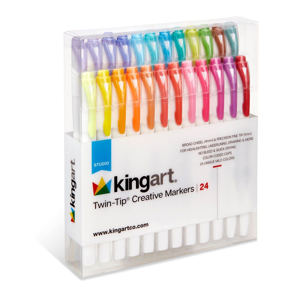 KINGART® Twin-Tip® Creative Markers, Soft Mild Pastel Highlighter Pens, Broad & Fine Tips, Set of 24