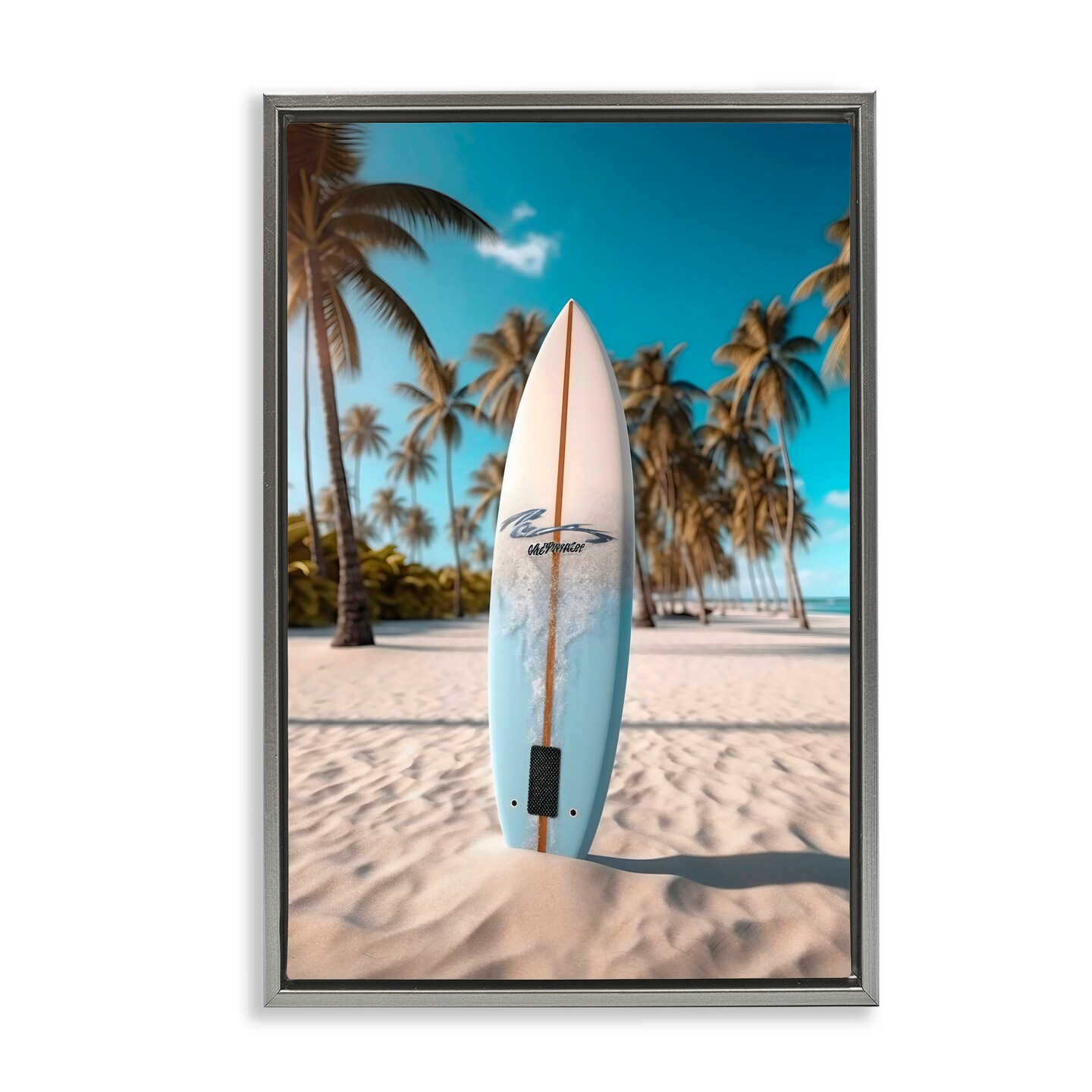 Stupell Industries Standing Surfboard Coastal Blur Black Framed Floater Canvas Wall Art, design by LSR Design Studio