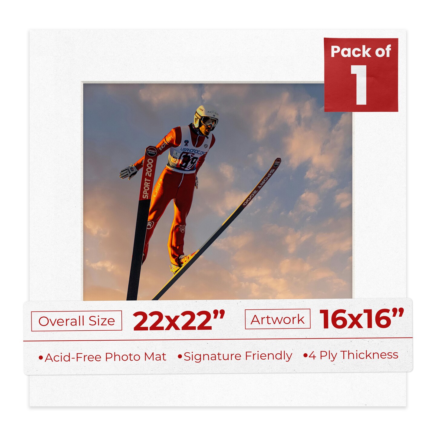 White with Black Core Mat Board for 22x22 Frames - Fits 16x16