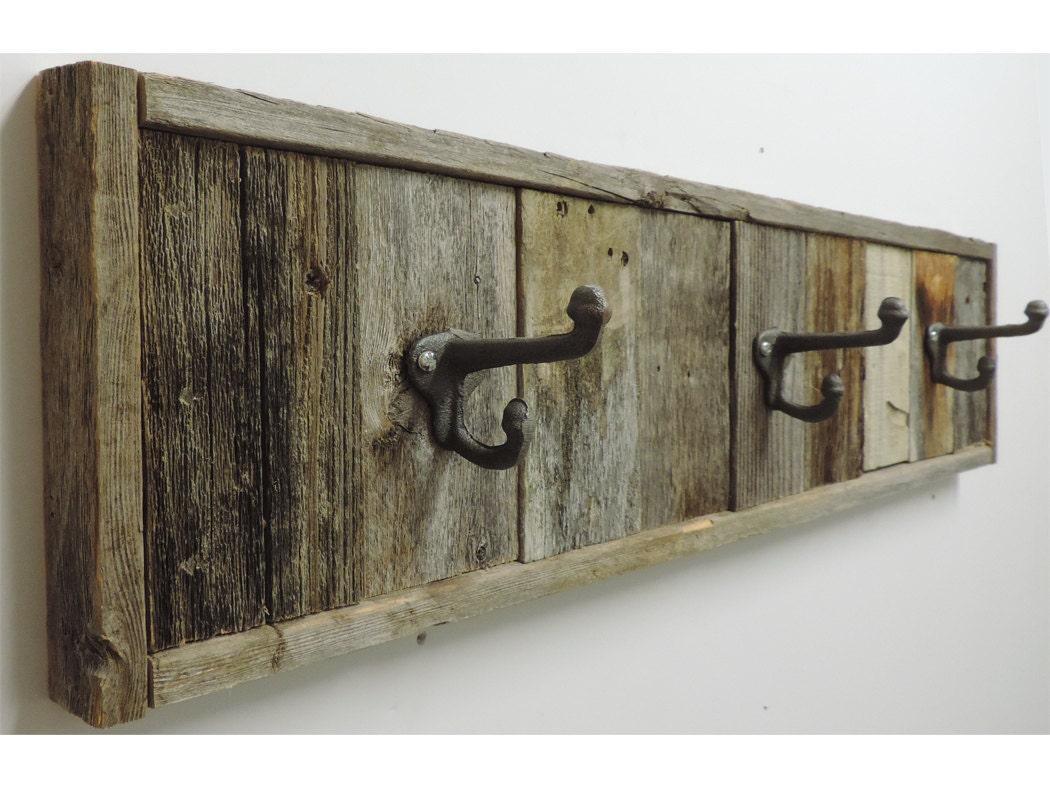 28.5" 3-Hooks Wall Mounted Reclaimed Barnwood Towel Rack, Decorative Farmhouse Bathroom Accessories, Wooden Bath towel multi hook Hanger set 448844699699200003