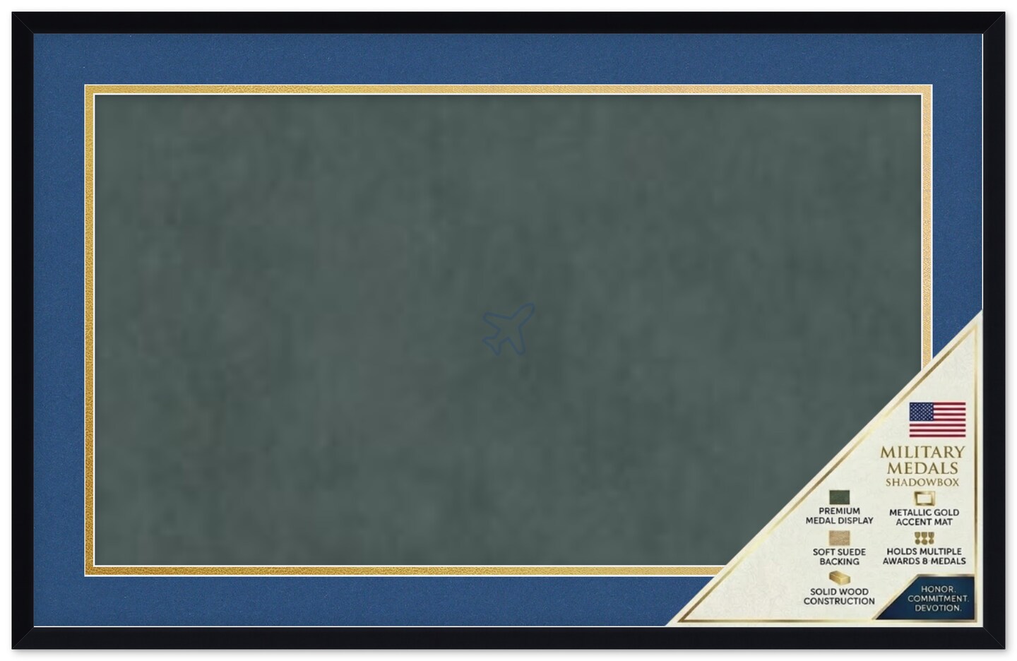 CustomPictureFrames.com Solid Wood Military Shadowbox - Cobalt Blue and Gold Mat - Large - Multiple Frame Colors - Medals Ribbons Insignia Made in the USA