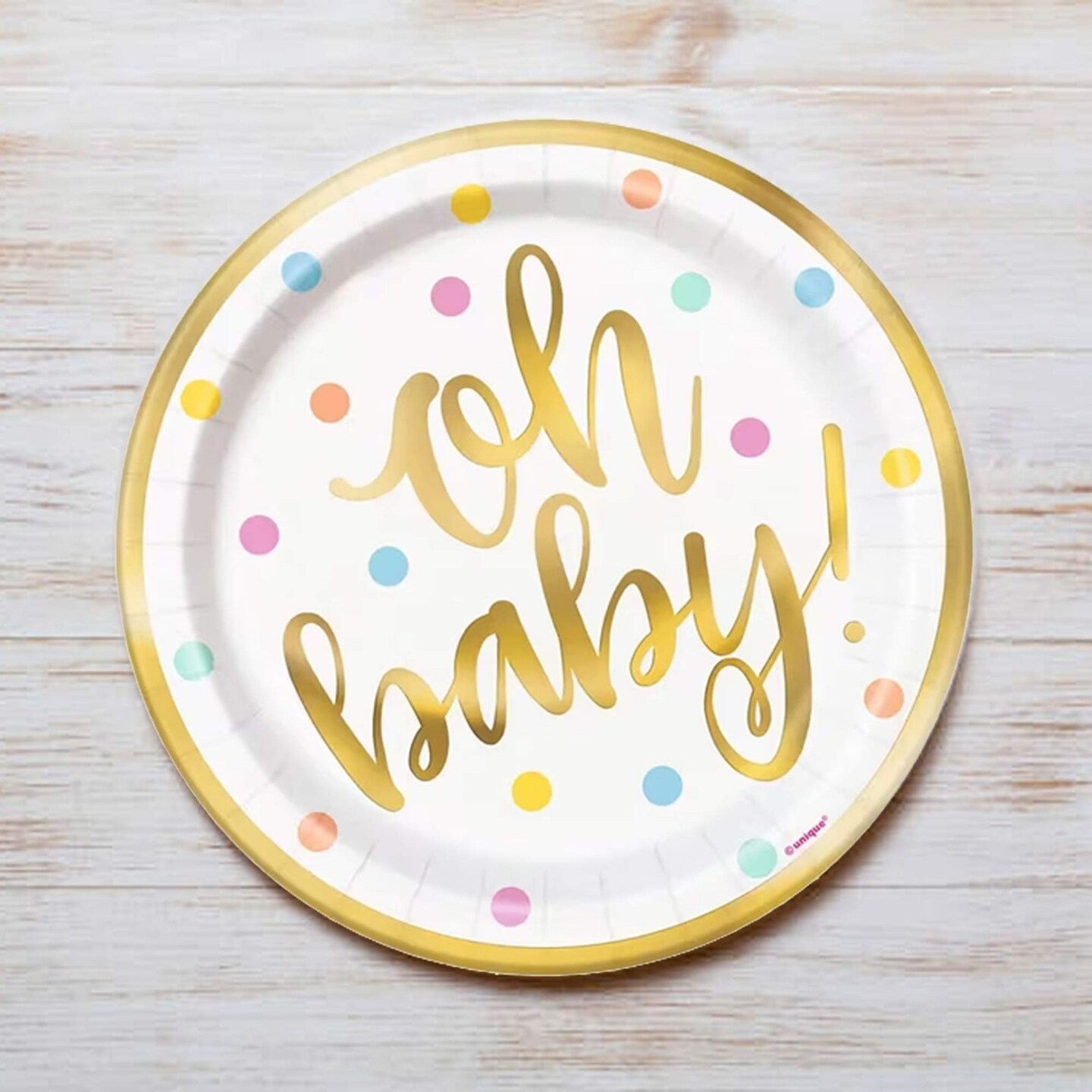 8 Ct. Oh Baby Paper Dessert Plates 7" Colorful Disposable Party Plates