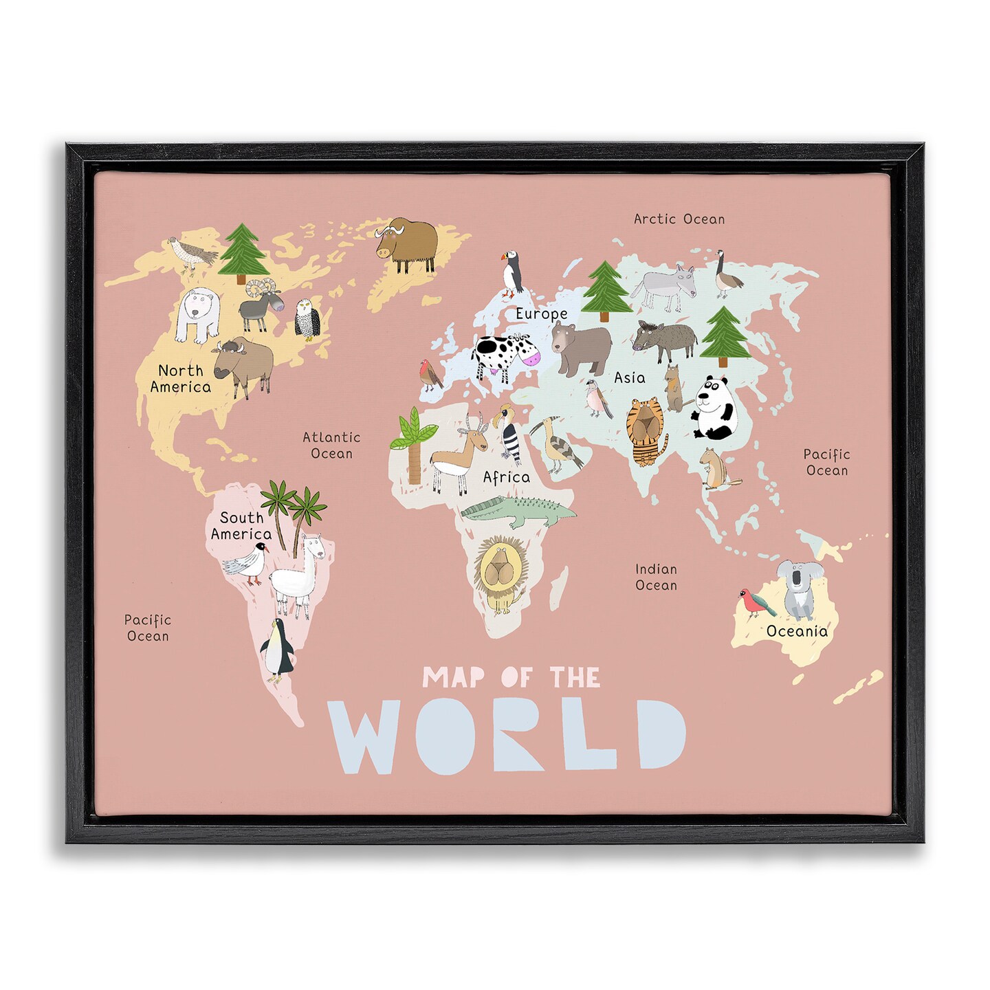Stupell Industries Kid's Map Of World Pink Floating Frame, design by Carla Daly