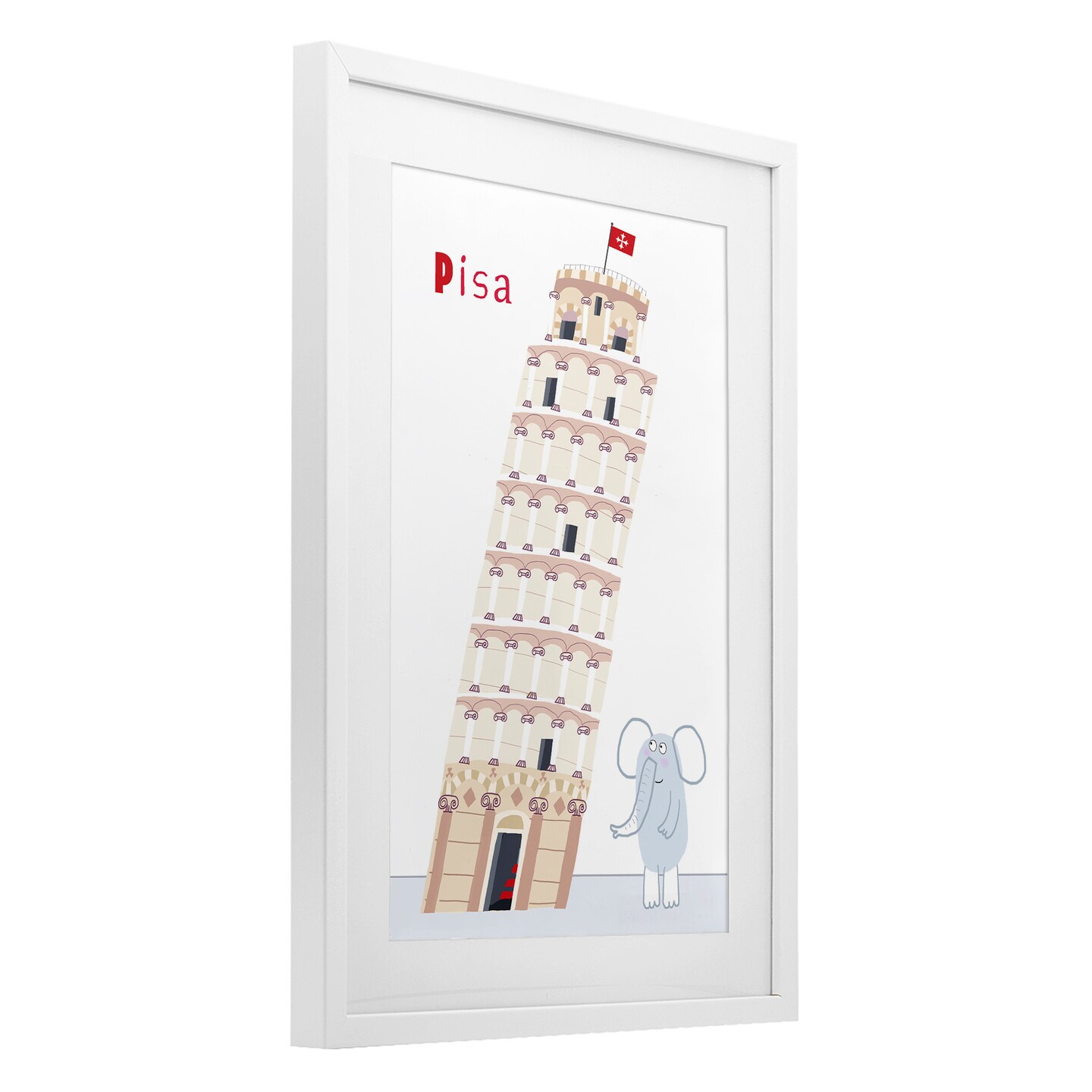 Stupell Industries Elephant & Leaning Tower Pisa Framed Print Under Glass, design by Carla Daly
