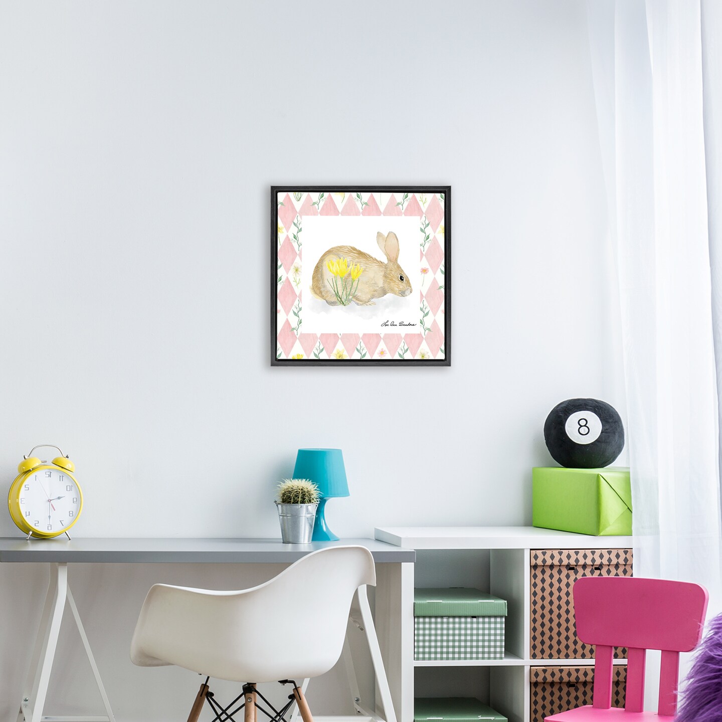 Stupell Industries Buttercup Bunny on Pink Argyle Floating Frame, design by Lee Ann Sanders