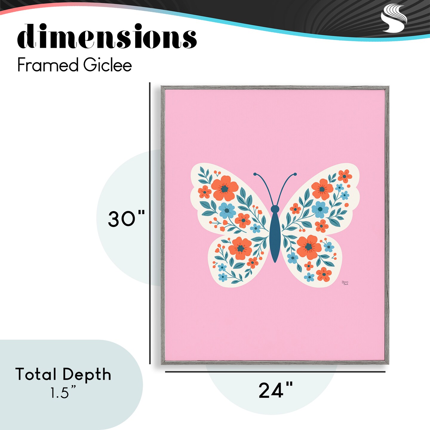 Stupell Industries Boho Pink Floral Butterfly Framed Giclee, design by Jessica Beck