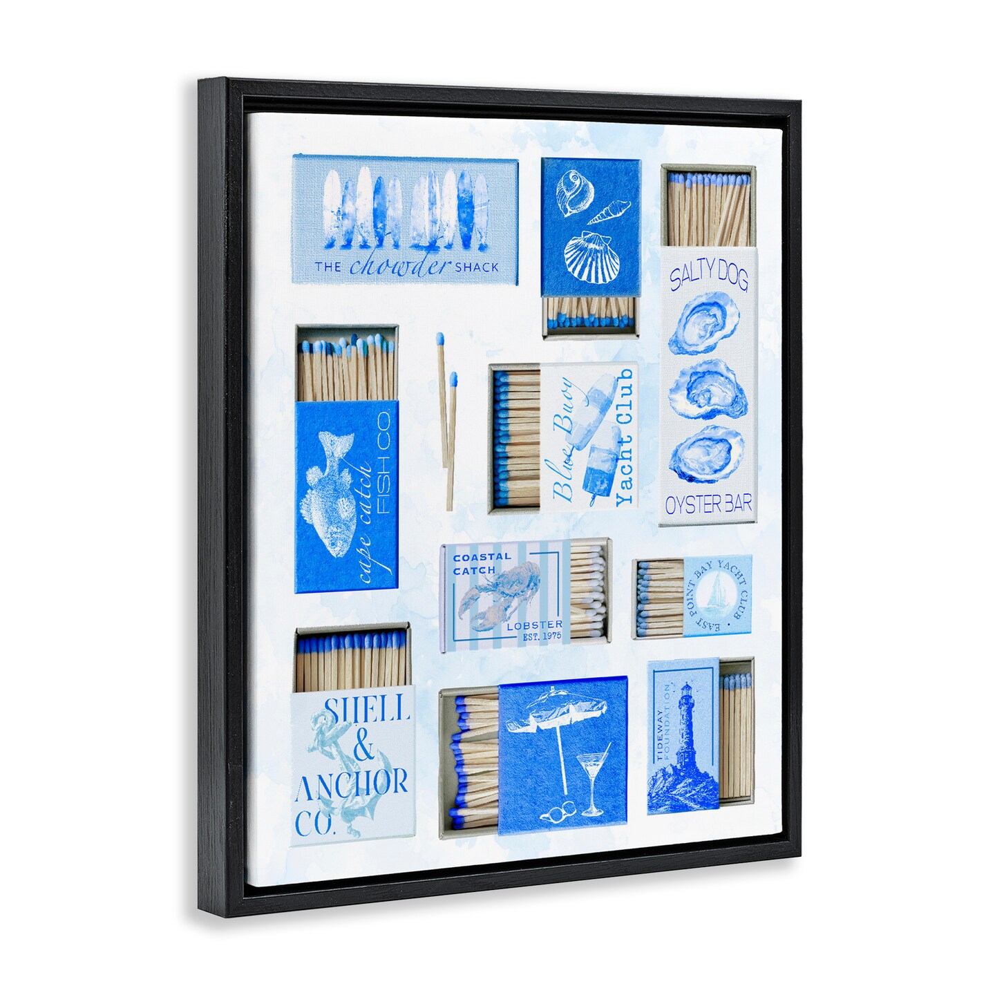 Stupell Industries Blue Coastal Matchboxes Floating Frame, design by Ziwei Li