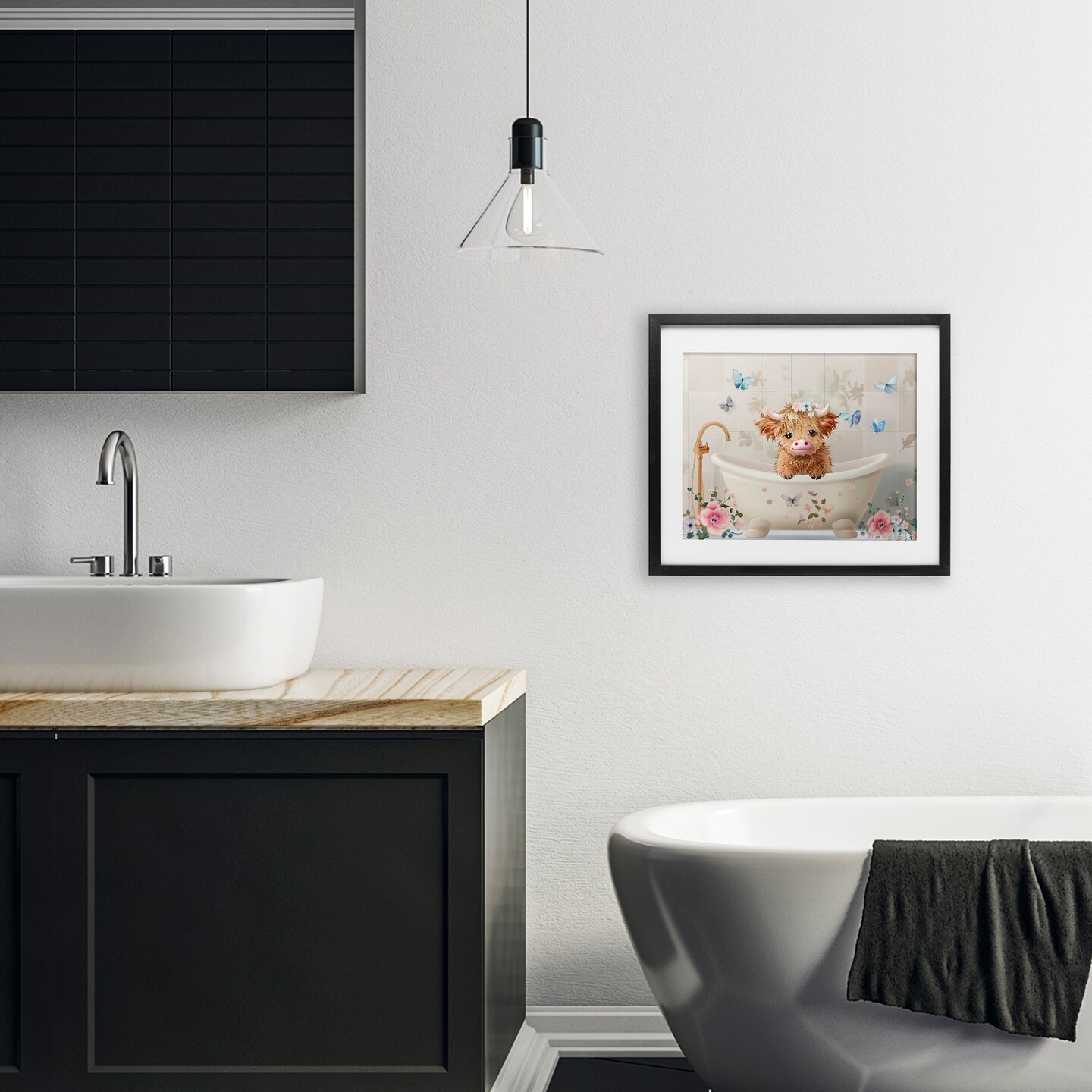 Stupell Industries Baby Cattle in Floral Tub Framed Print Under Glass, design by Shawna Stewart