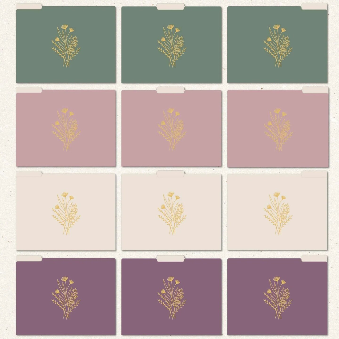 bloom daily planners File Folder Set, 12 Pack, Gold Foil Florals