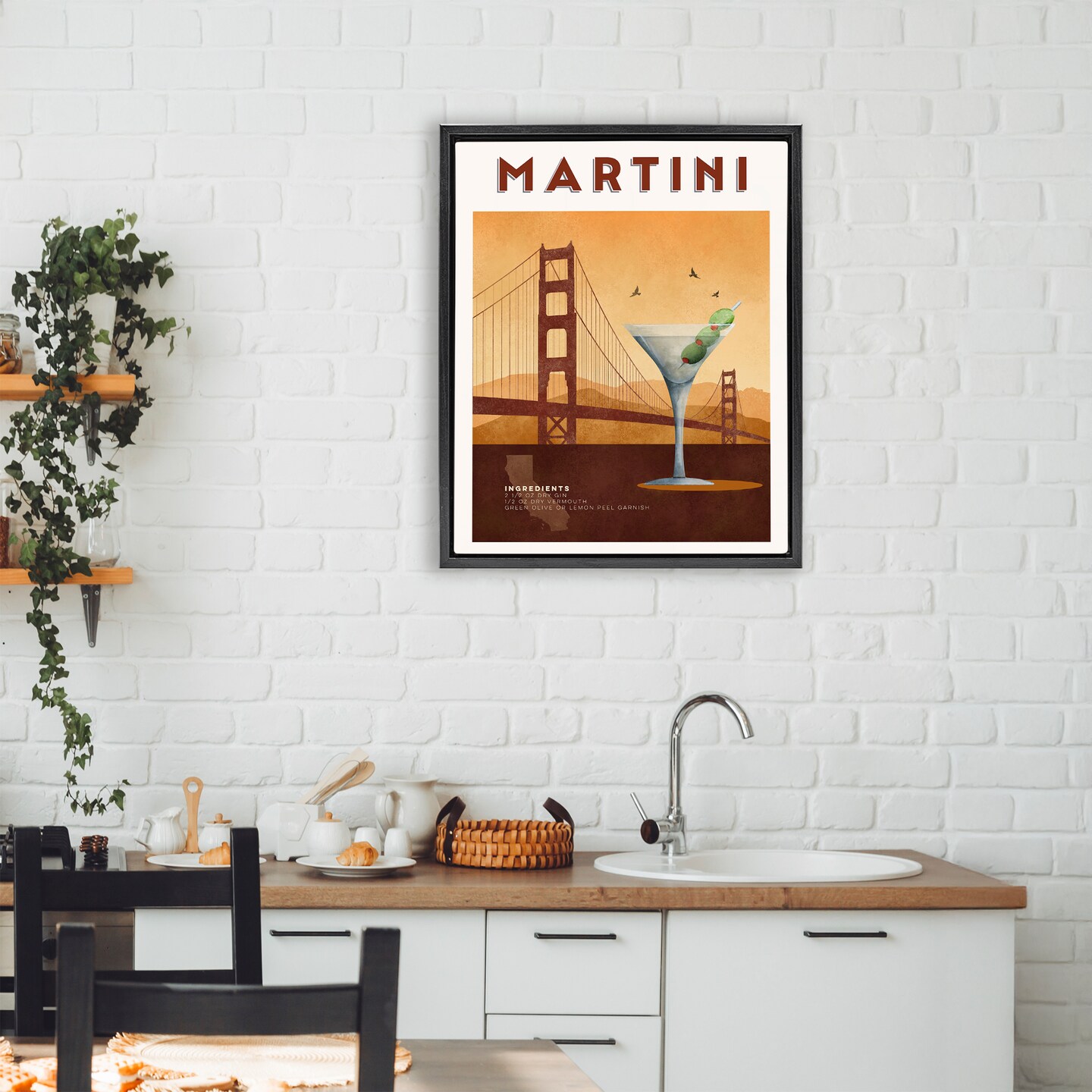 Stupell Industries Retro Martini & Bridge View Floating Frame, design by Brett Blumenthal