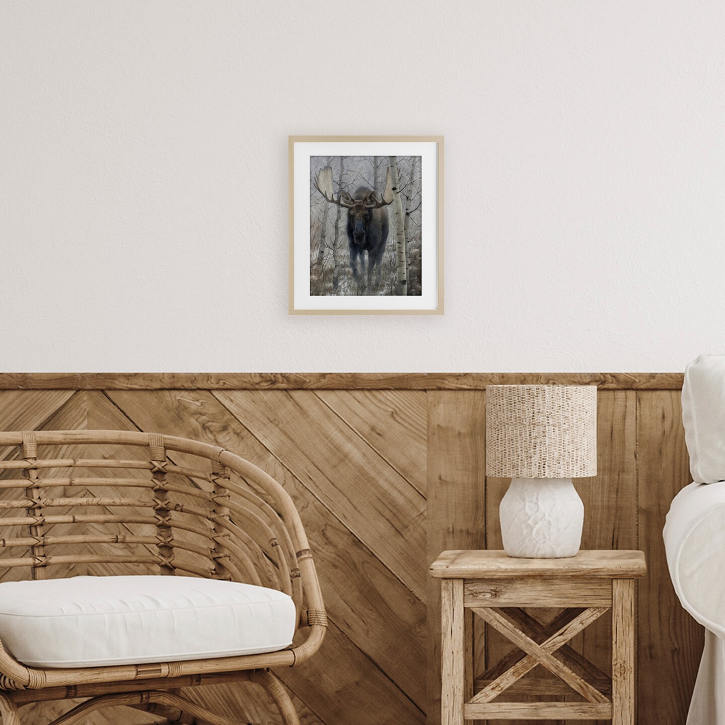 Stupell Industries Moose in Winter Birch Forest Framed Print Under Glass, design by James Corwin