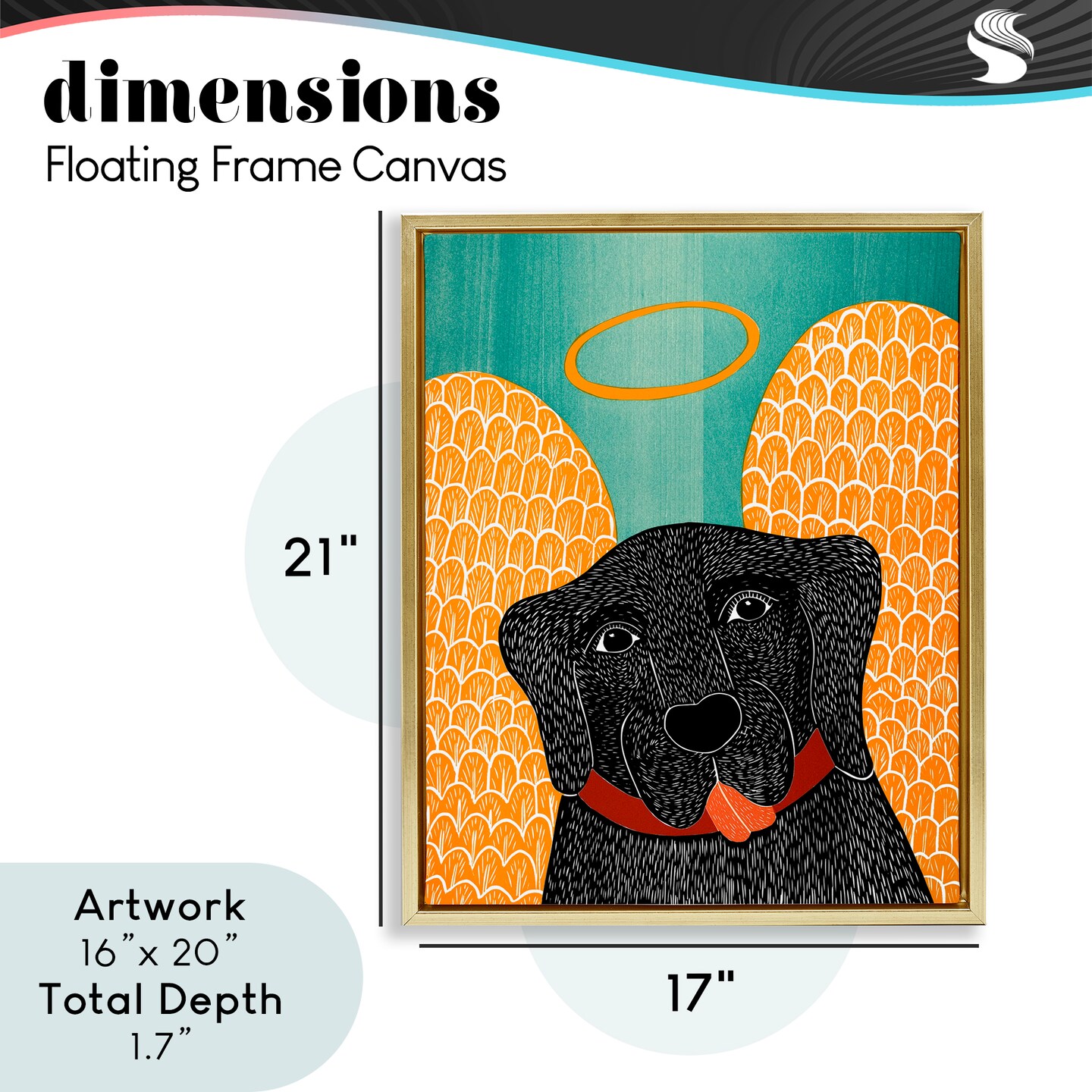 Stupell Industries Dog Angel with Yellow Wings Floating Frame, design by Stephen Huneck
