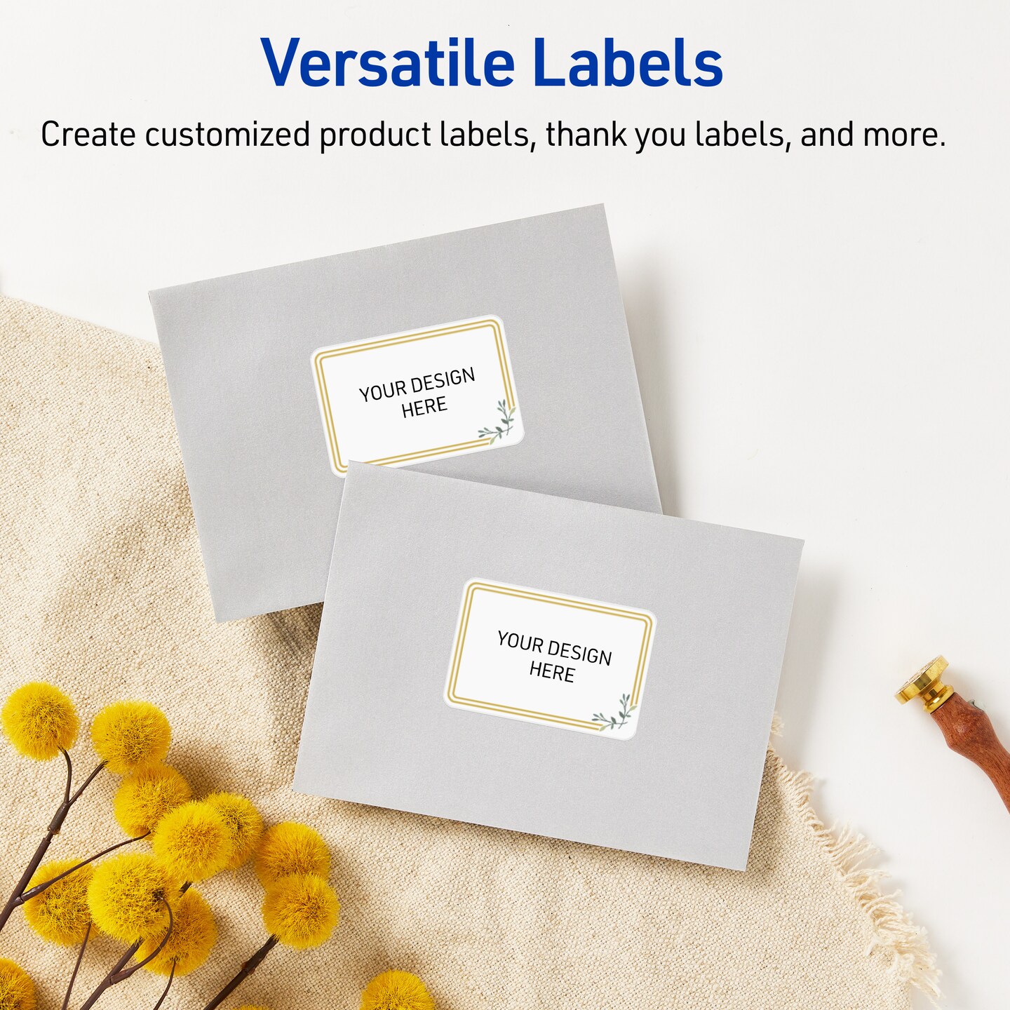 Avery Printable Shipping Labels, 2" x 4", Matte White with Gold Double Border Florals Design, Permanent Adhesive, Laser & Inkjet Compatible, 10 Total, Great for Shipping, Branding, and Weddings