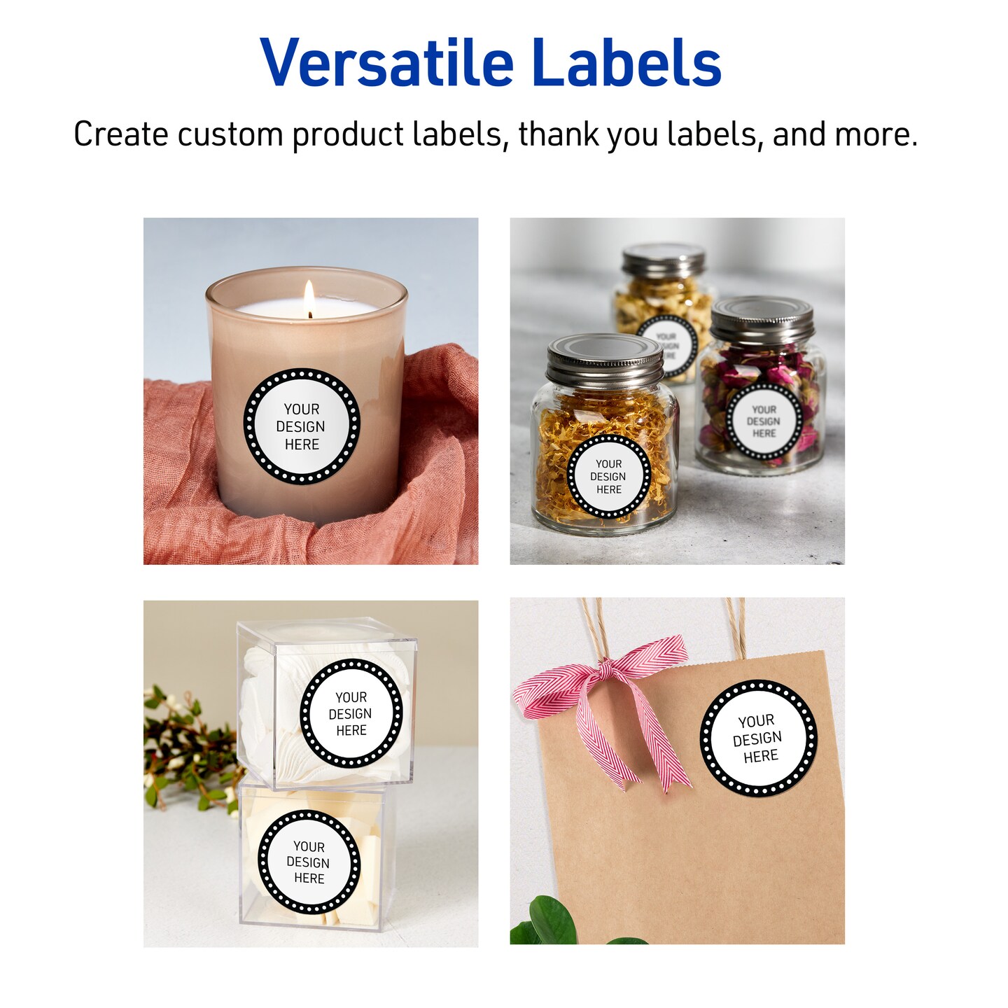 Avery Printable Round Labels with Sure Feed Technology, Black & White Polka Dots Design, 2" Diameter, Glossy White Permanent Labels, Laser/Inkjet, 120 Total, Great for Product Labels