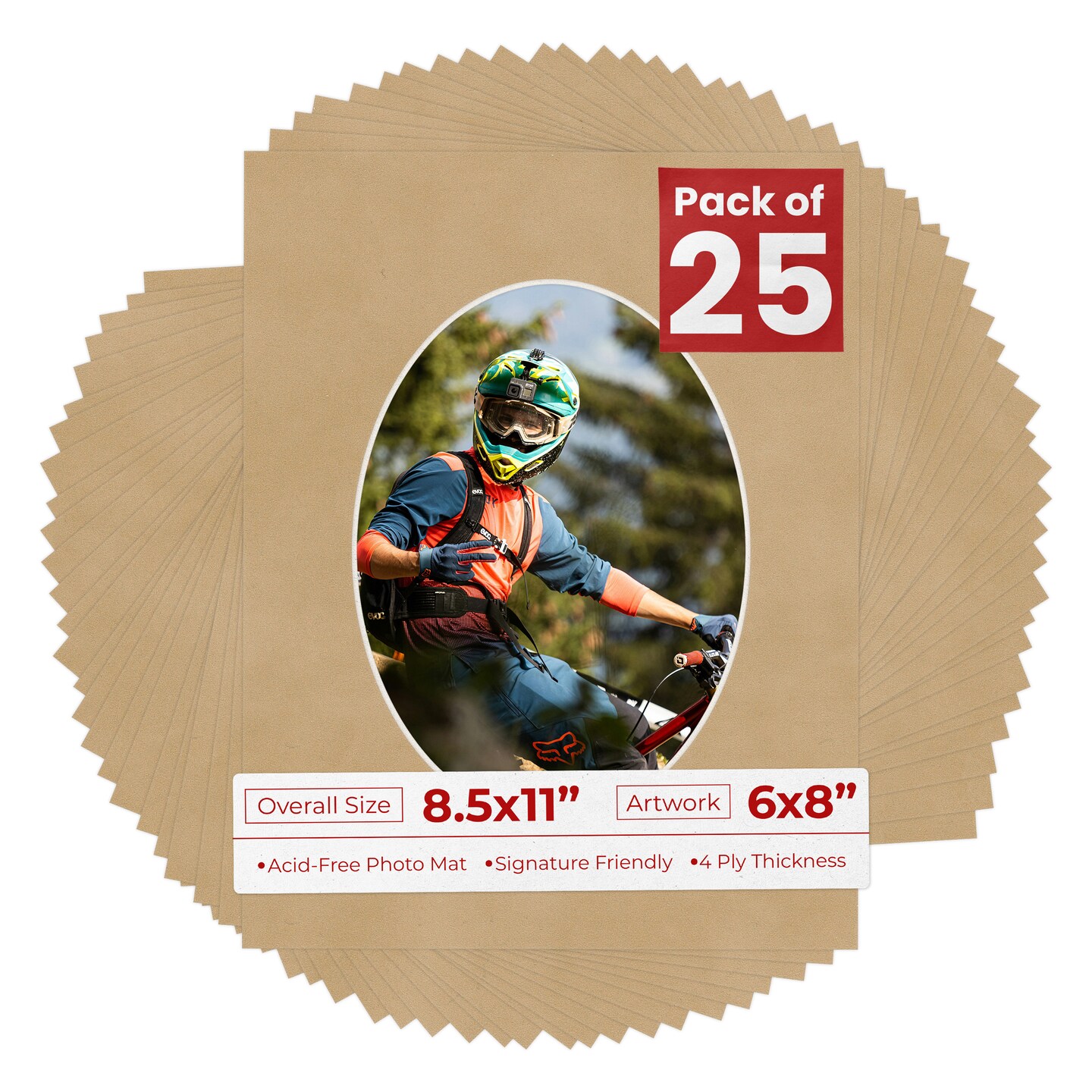 Beige Suede Mat Board for 8.5x11 Frames - Oval Opening for 6x8 Photos