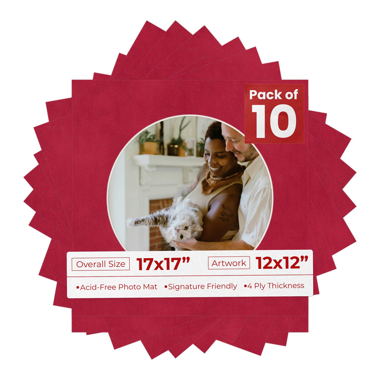 Red Suede Mat Board for 17x17 Frames - Circle Opening for 12x12 Photos