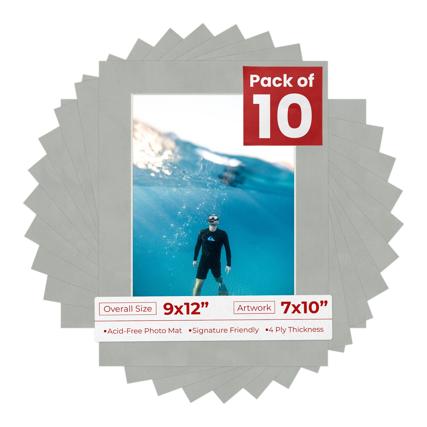 Light Grey Suede Mat Board for 9x12 Frames - Fits 7x10 Photos