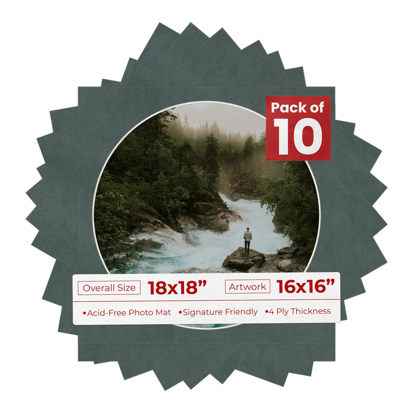 Dark Grey Suede Mat Board for 18x18 Frames - Circle Opening for 16x16 Photos
