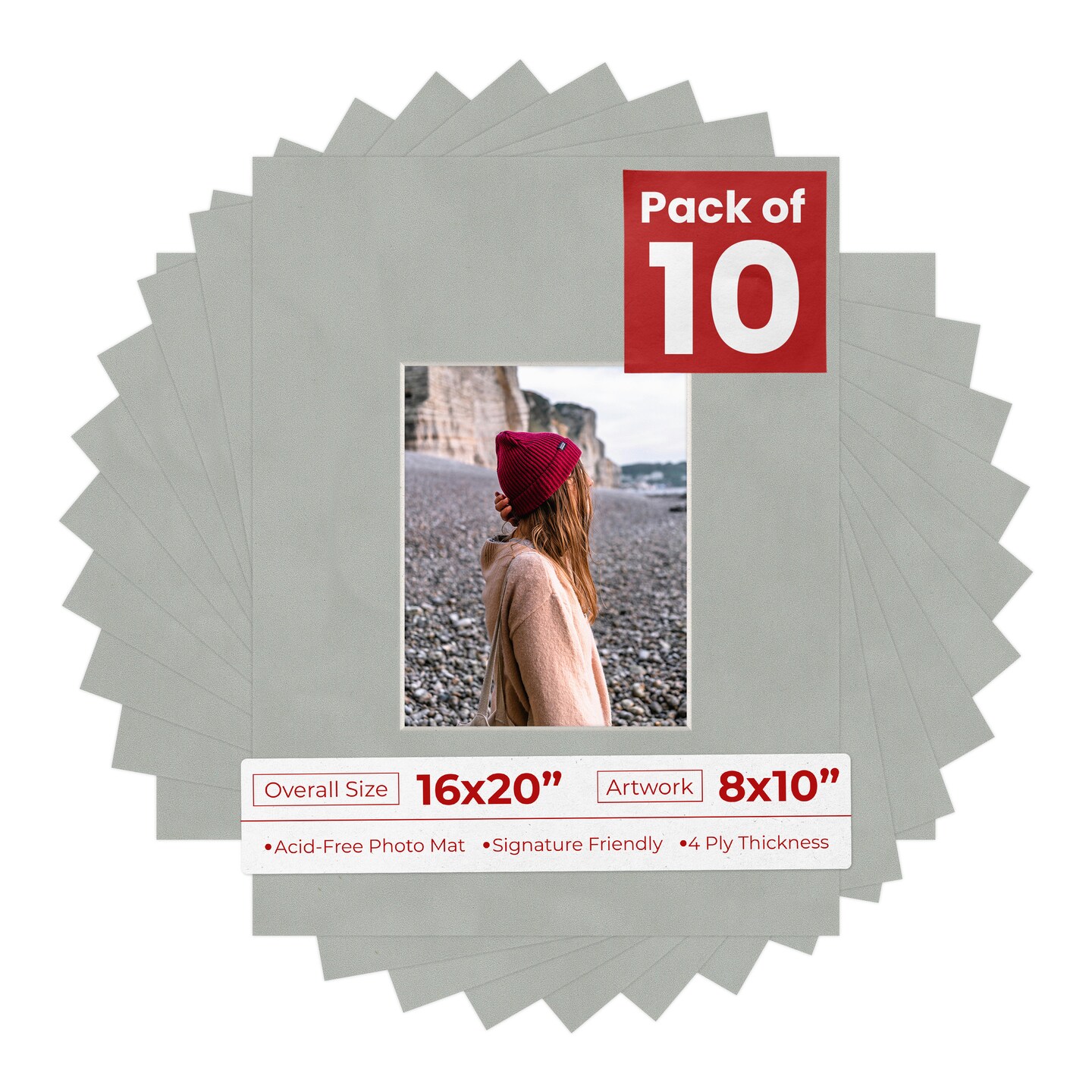 Light Grey Suede Mat Board for 16x20 Frames - Fits 8x10 Photos