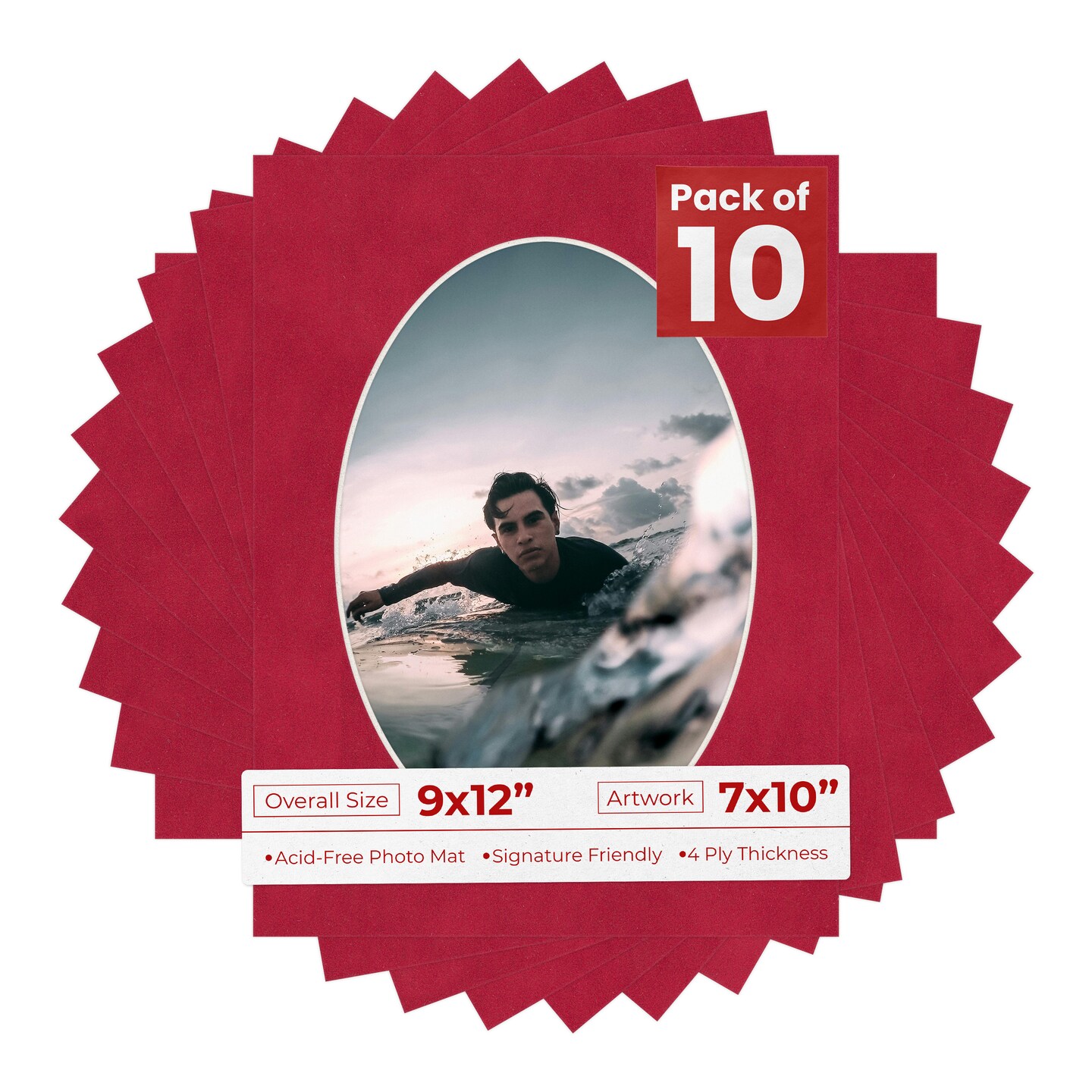 Red Suede Mat Board for 9x12 Frames - Oval Opening for 7x10 Photos