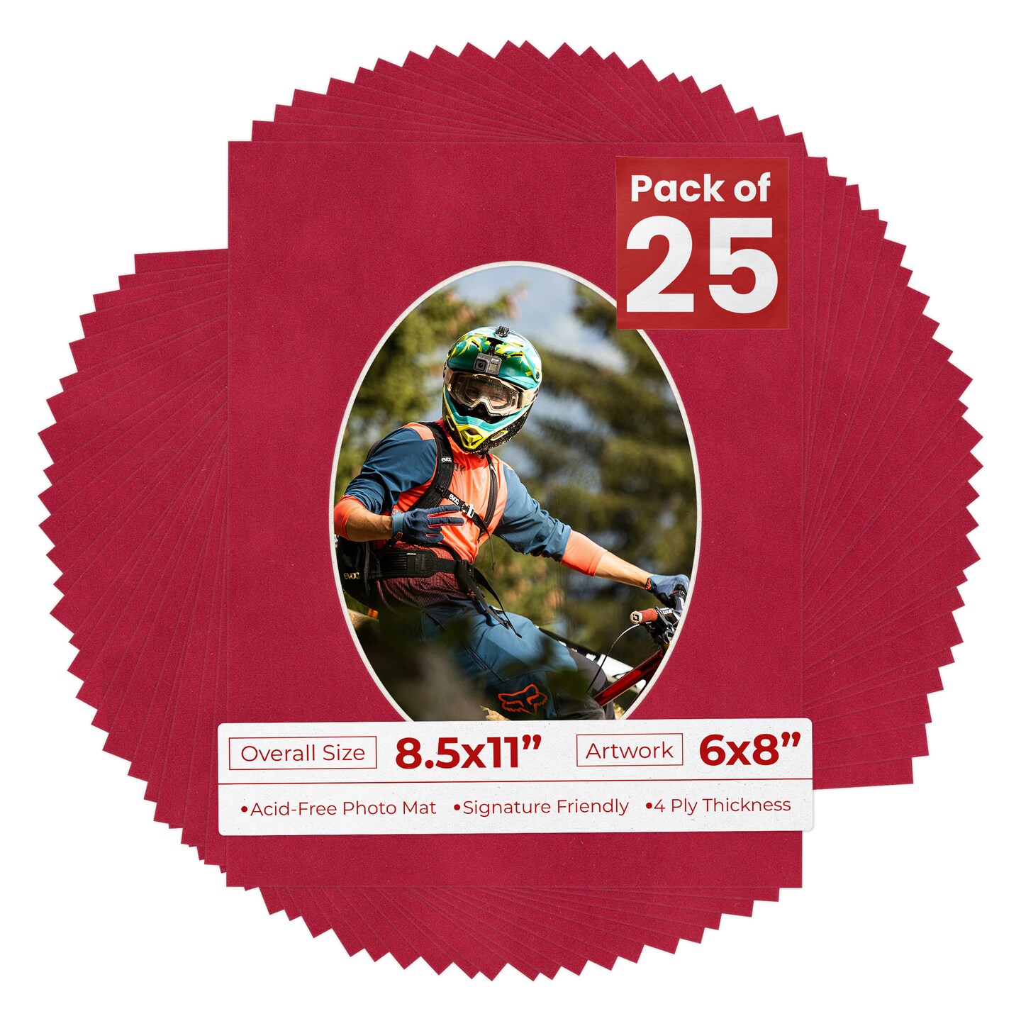 Red Suede Mat Board for 8.5x11 Frames - Oval Opening for 6x8 Photos