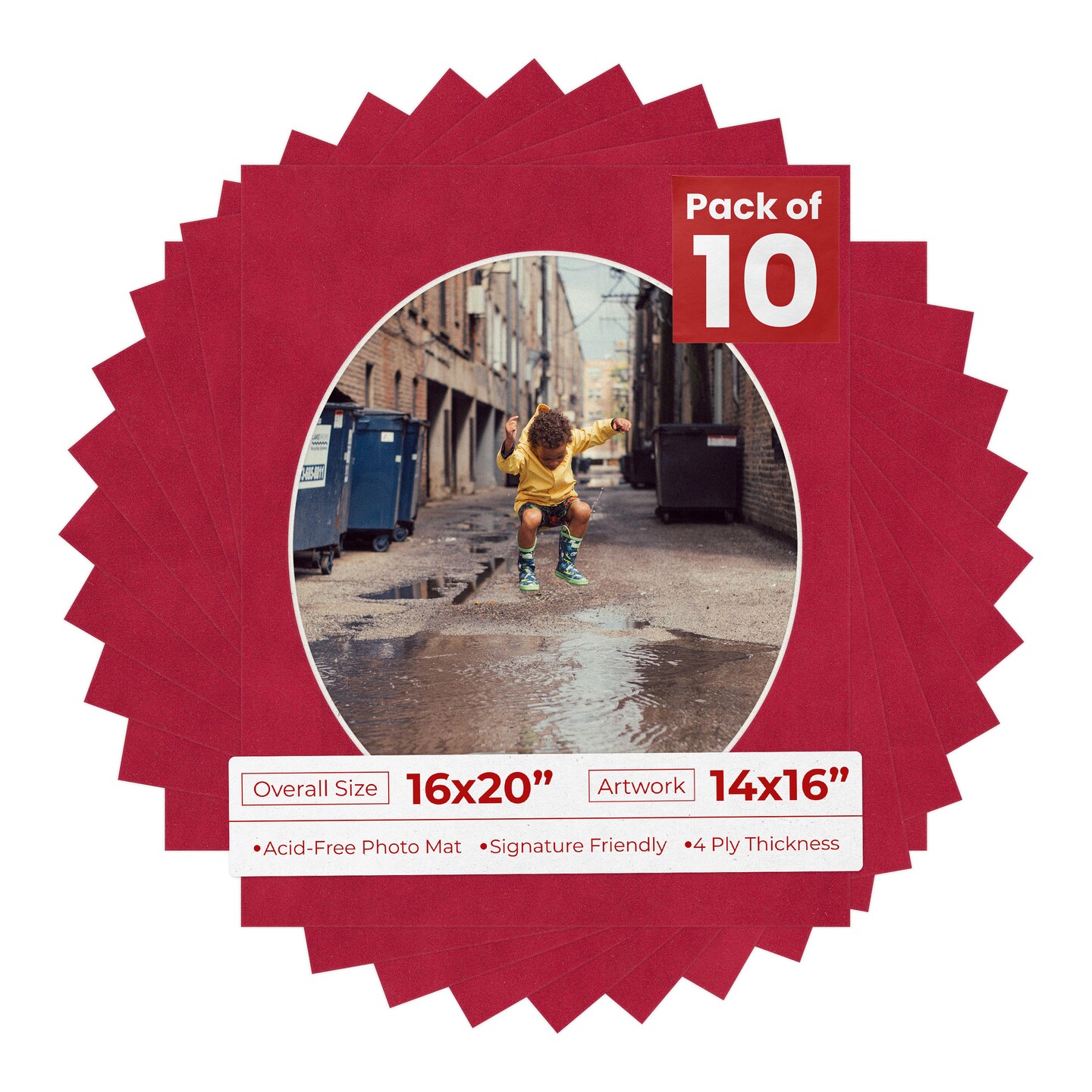 Red Suede Mat Board for 16x20 Frames - Oval Opening for 14x16 Photos