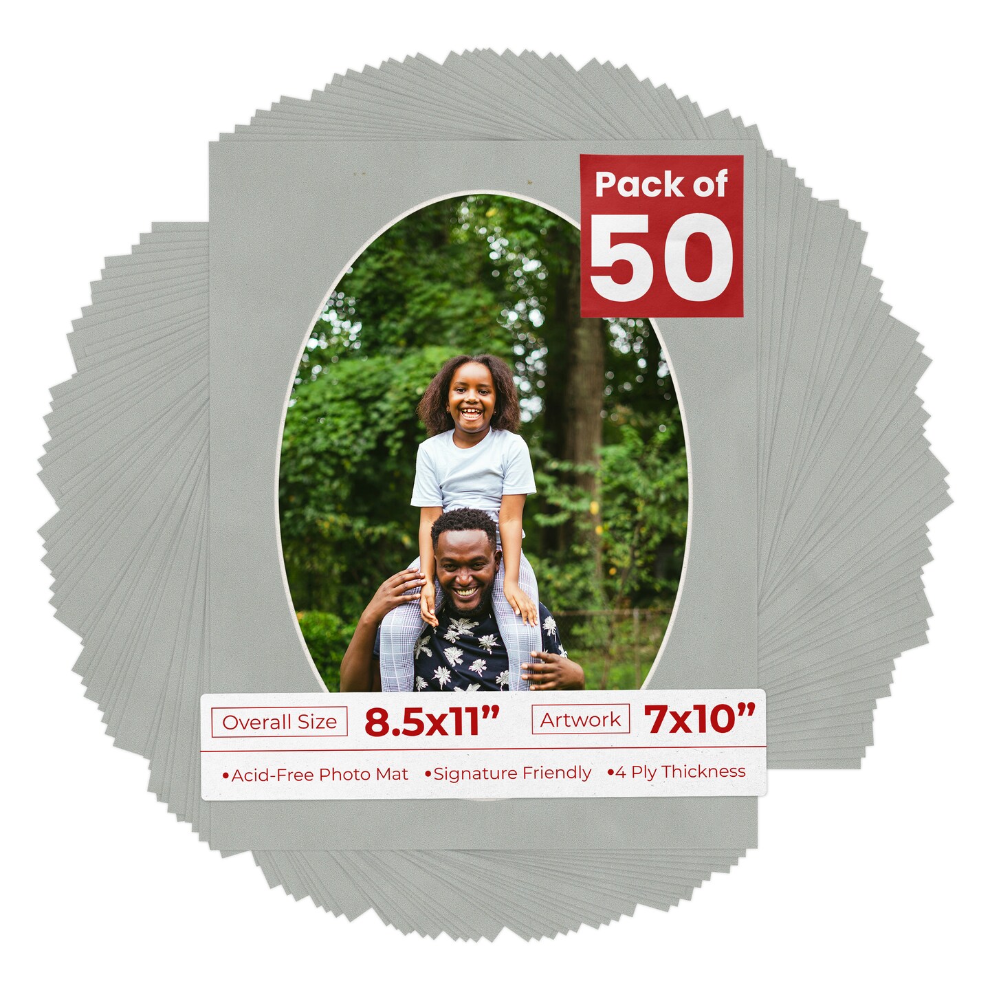 Light Grey Suede Mat Board for 8.5x11 Frames - Oval Opening for 7x10 Photos