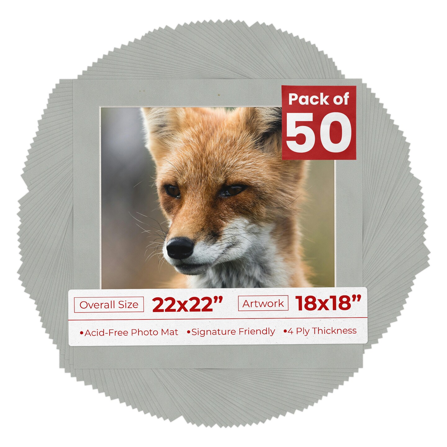 Light Grey Suede Mat Board for 22x22 Frames - Fits 18x18 Photos