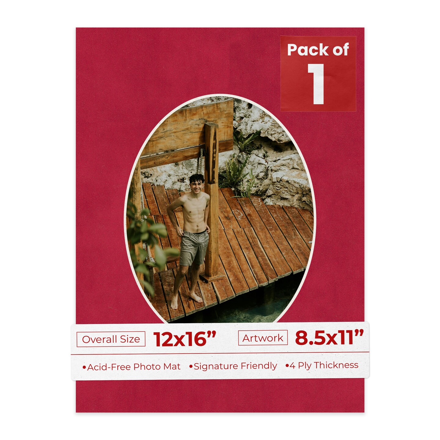 Red Suede Mat Board for 12x16 Frames - Oval Opening for 8.5x11 Photos
