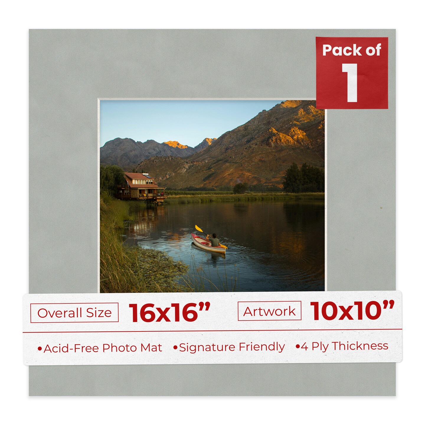 Light Grey Suede Mat Board for 16x16 Frames - Fits 10x10 Photos