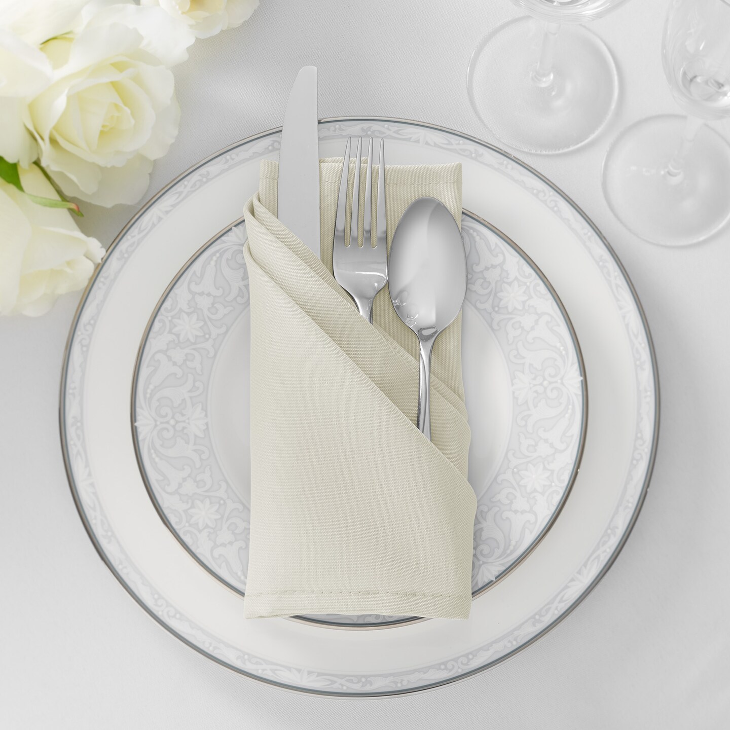 Lann's Linens Set of 12 Cloth Dinner Napkins, 17-inch Polyester Napkins, Washable and Reusable Fabric for Weddings, Hotels, Restaurants