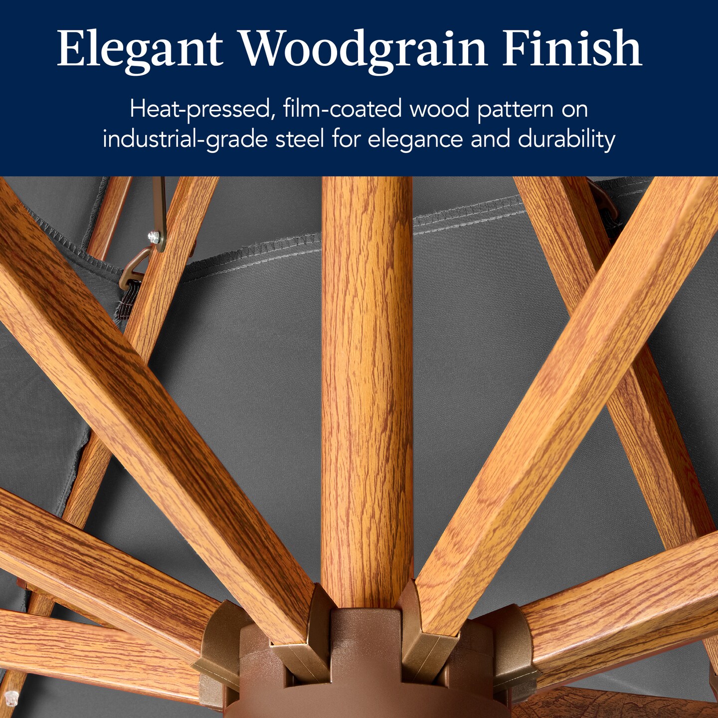 Best Choice Products 10ft Square Woodgrain Pattern 2-Tier Outdoor Solar LED Cantilever Umbrella w/ Base