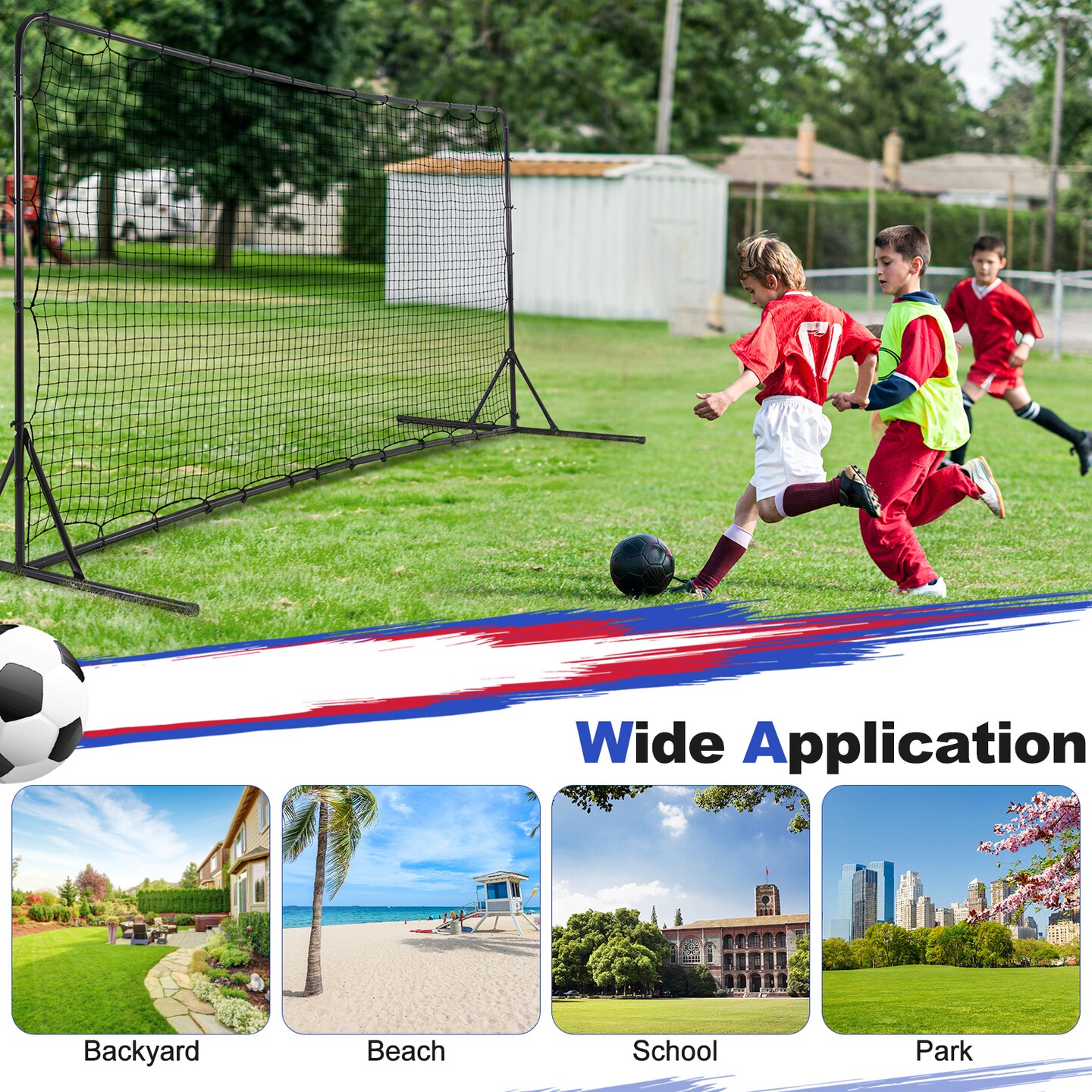 12x6 Feet Soccer Rebounder Net with Metal Pipes and 6 U-Shaped Ground Stakes Perfect Gift for Kids