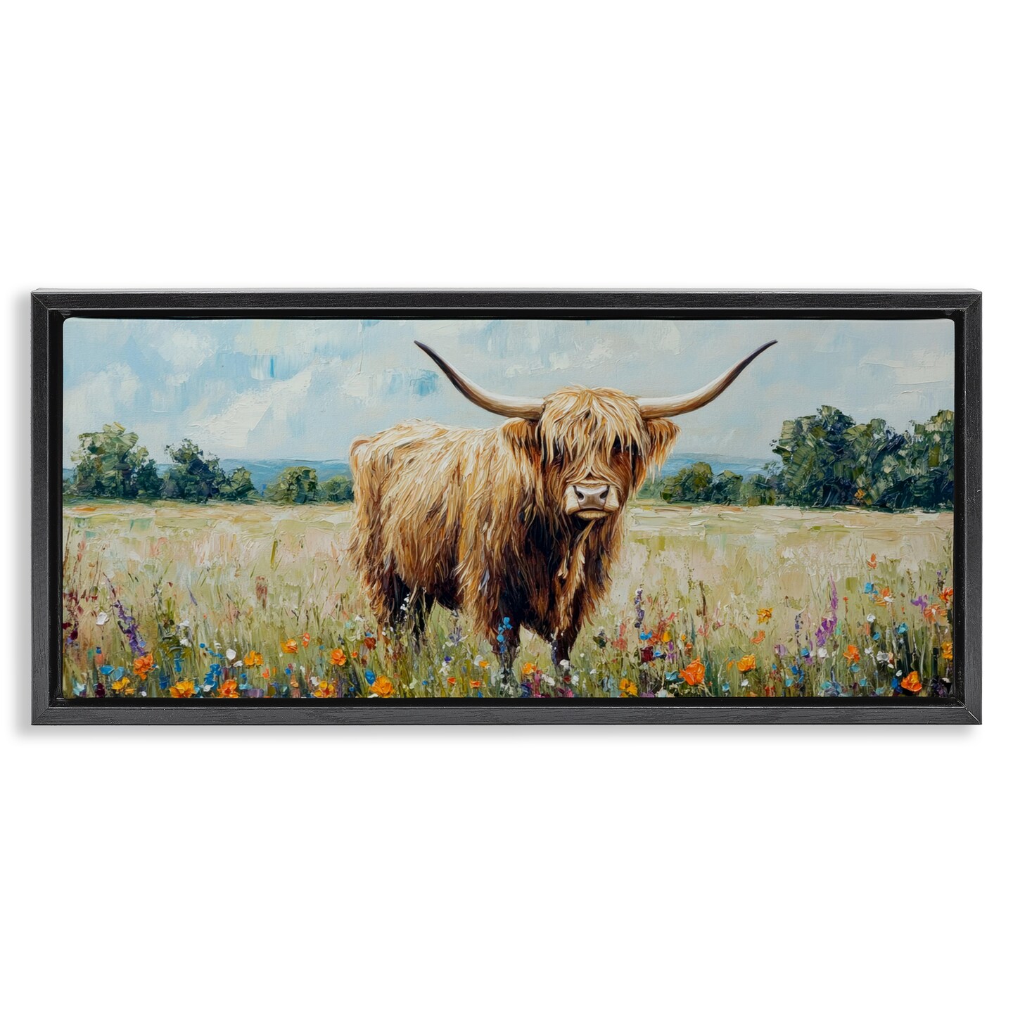 Stupell Industries Highland Cow Meadow Floating Frame, design by Petal Prints Design