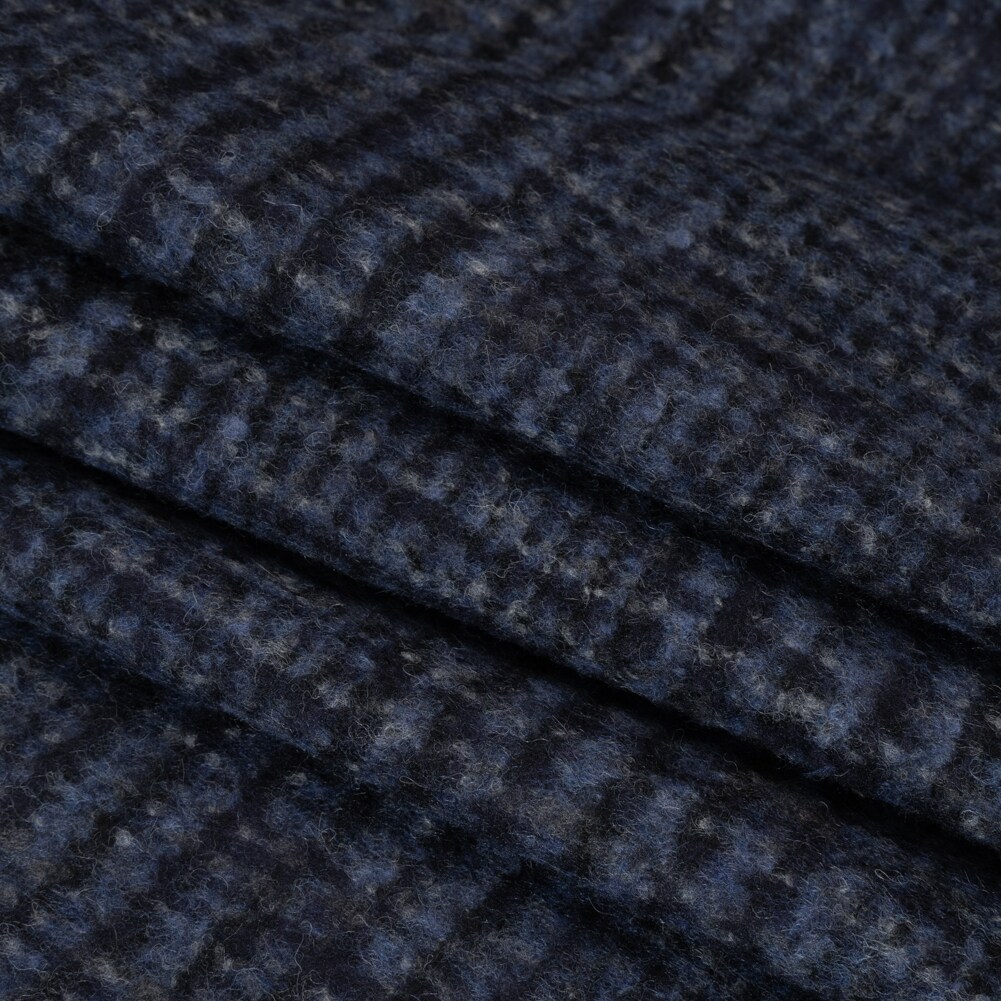 1 Yard Blue and Gray Tweedy Plaid Alpaca Wool Blend Felted Coating Soft 58 inch Width