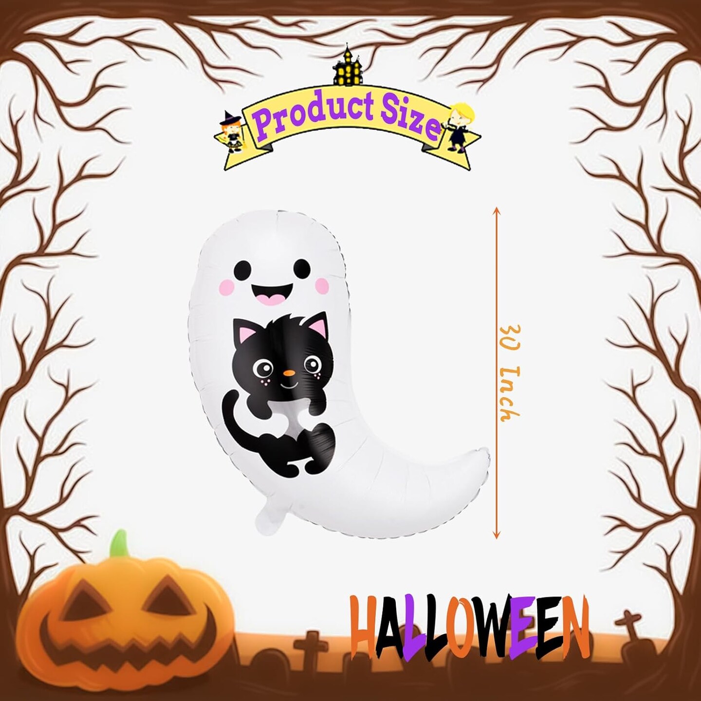 Halloween Scary Ghost with Black Cat Foil Balloons