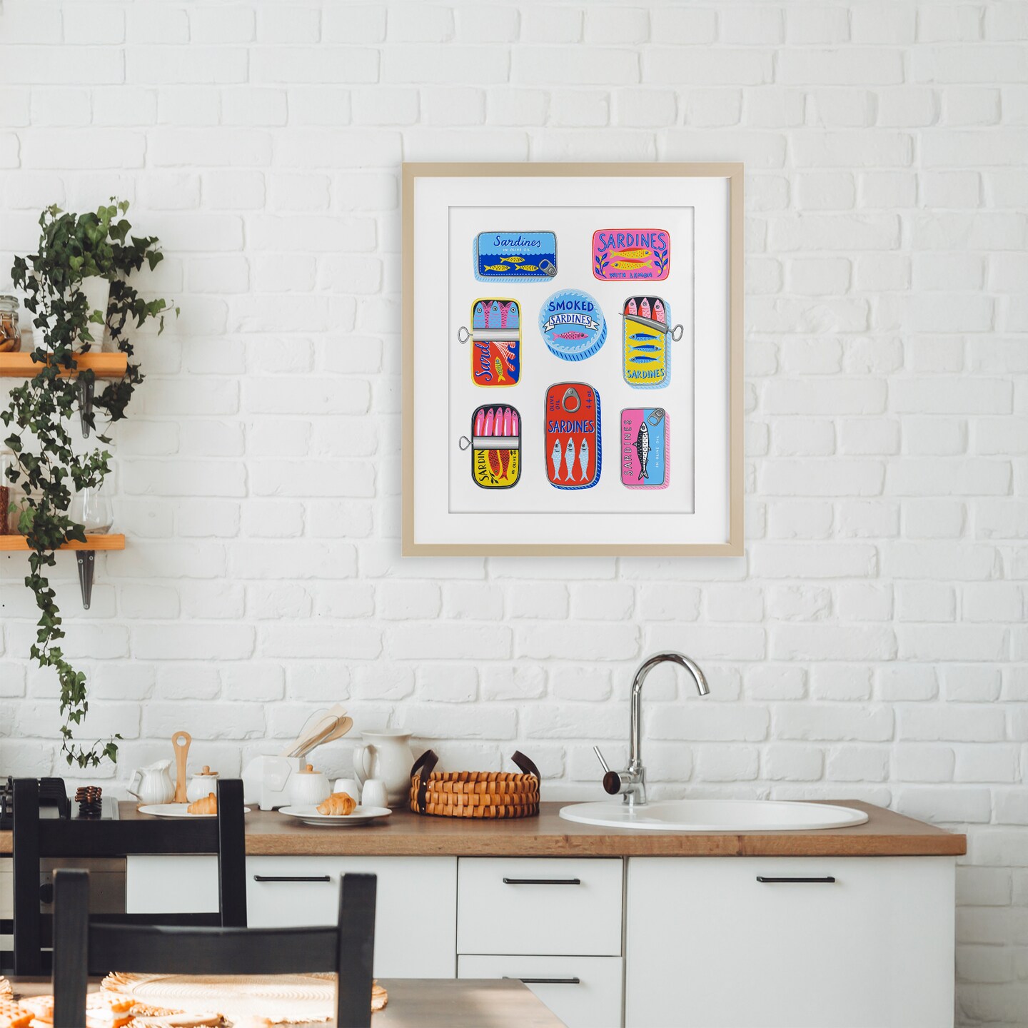 Stupell Industries Bright & Pastel Sardine Tins Framed Print Under Glass, design by Bex Morley Design