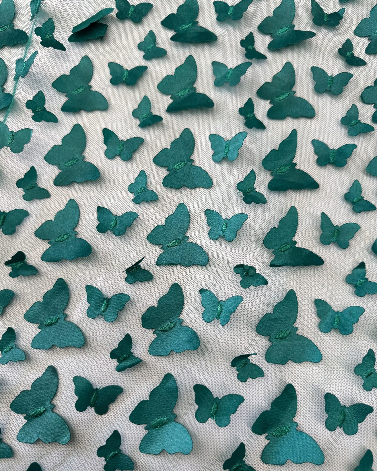 Emerald Green 3D Butterfly Nylon Tulle Fabric by the Yard, 63" Wide Soft Stretch Mesh Fabric for Veils, Wedding Dresses, Decor & Sewing